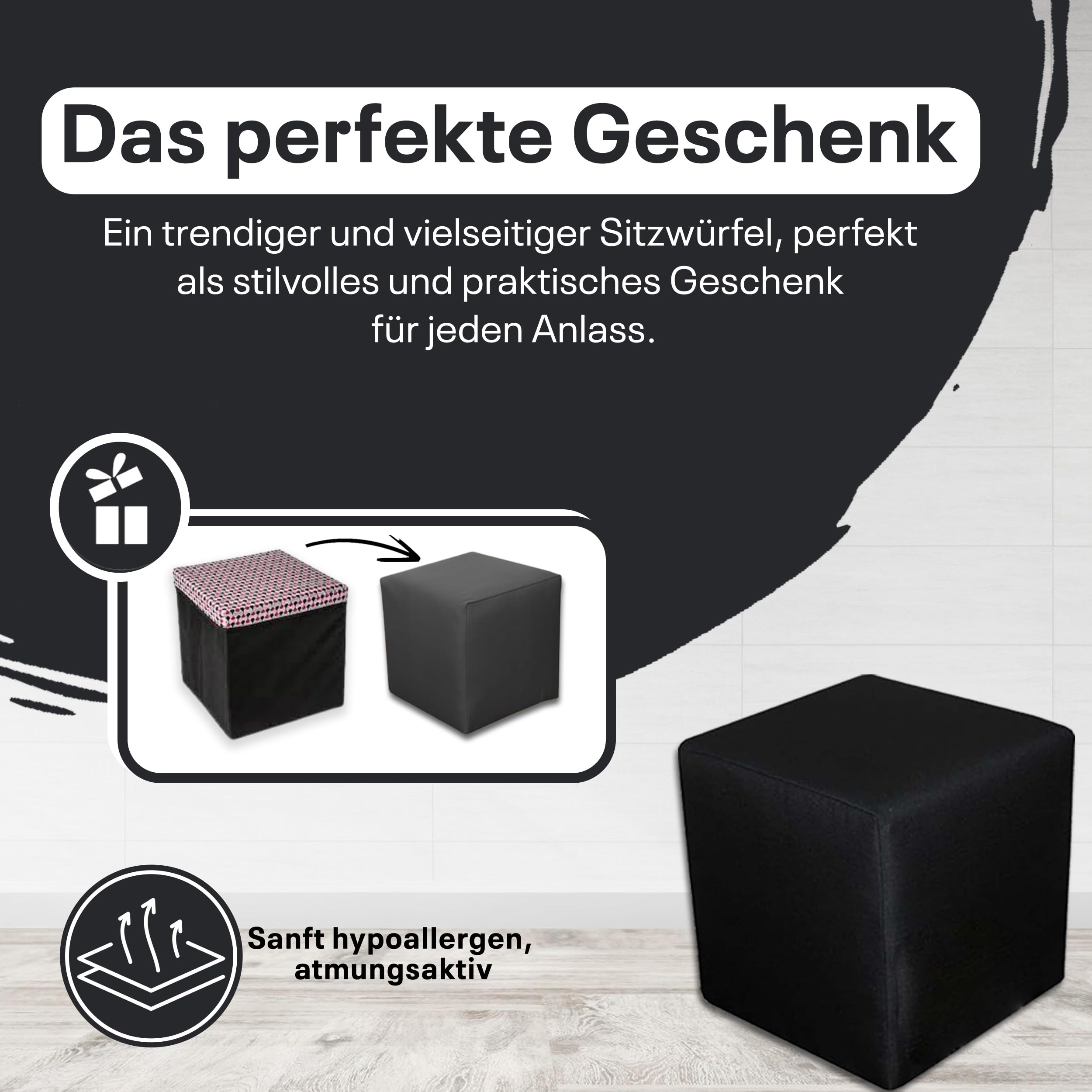 Sitzwürfel / Siège Pouf - Noir, 40X40X40 Cm, Assise Rembourrée, Confortable Pour Salon, Chambre Ou Bureau - 5