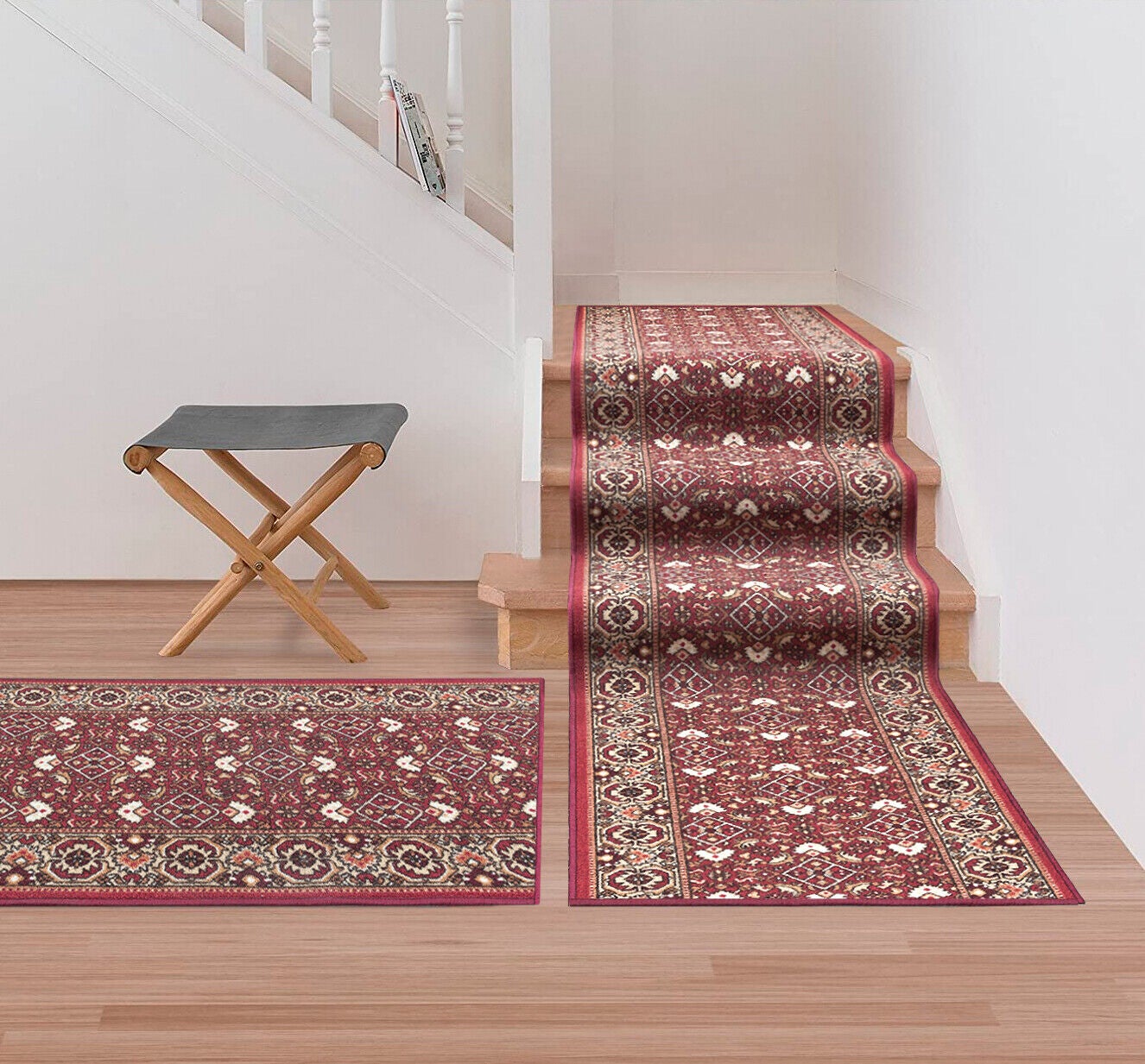 Coureur D'escalier Bordé 67x400 cm Couloir Entrée Tapis Cuisine Bordeaux Marches Pas - 7