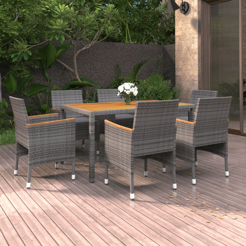 Ensemble Jardin 7 Pièces - Table Et 6 Chaises Résine Tressée Gris Avec Coussins