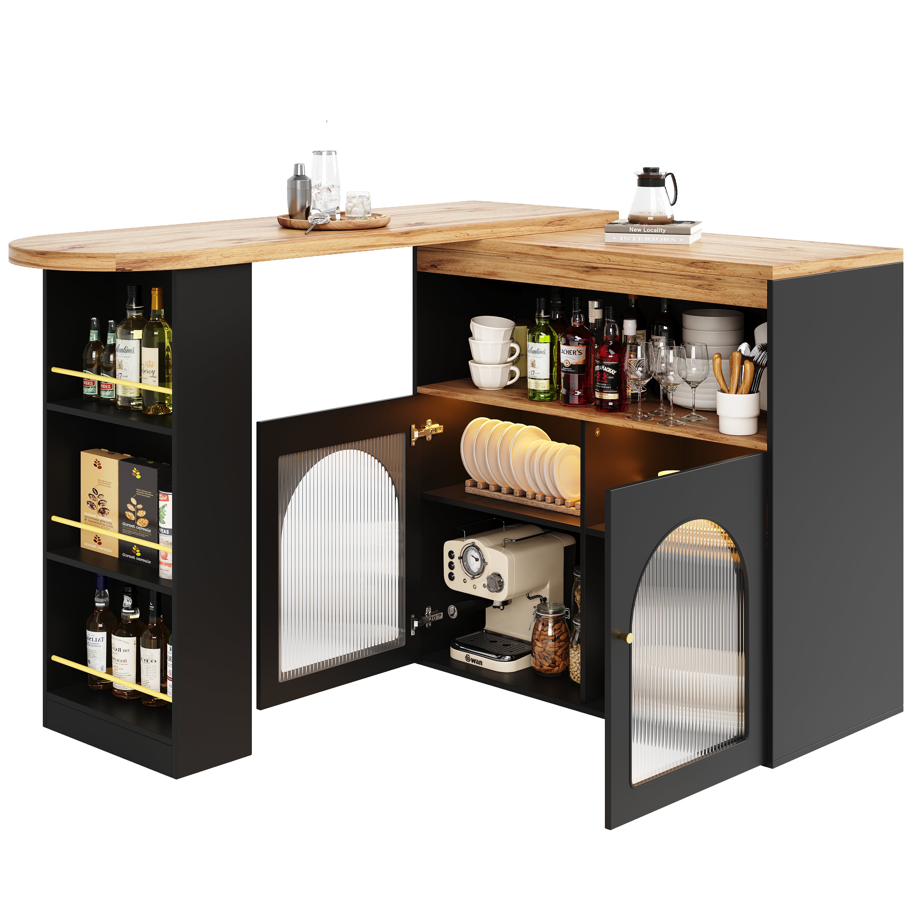 WOLTU Table De Bar Rotative Avec 3 Tablettes - Table Bistrot Métal Et MDF Noir 134x38x112cm, Idéale Pour Petits Espaces