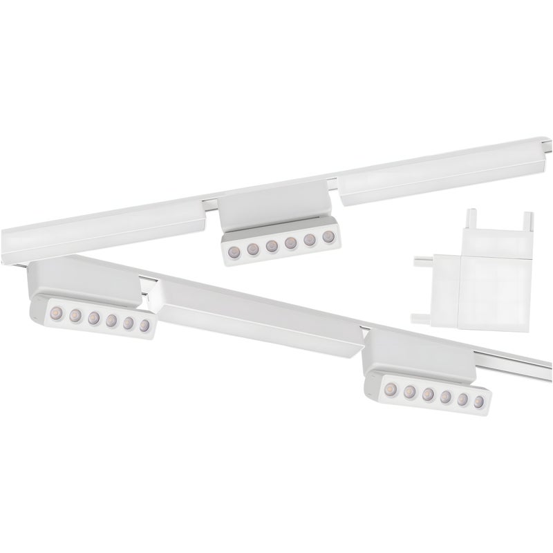 Zestaw oświetlenia szynowego LED Biały system magnetyczny 2 x listwa 1m + 6 lamp LED + łącznik kątowy - LEDHOFF