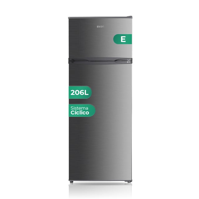 Frigorífico 2 Puertas Svan, SF145503EX, Capacidad 206 Litros, Cíclica, Bajo Nivel Sonoro, Puerta Reversible, Inox, Clasificación Energética E