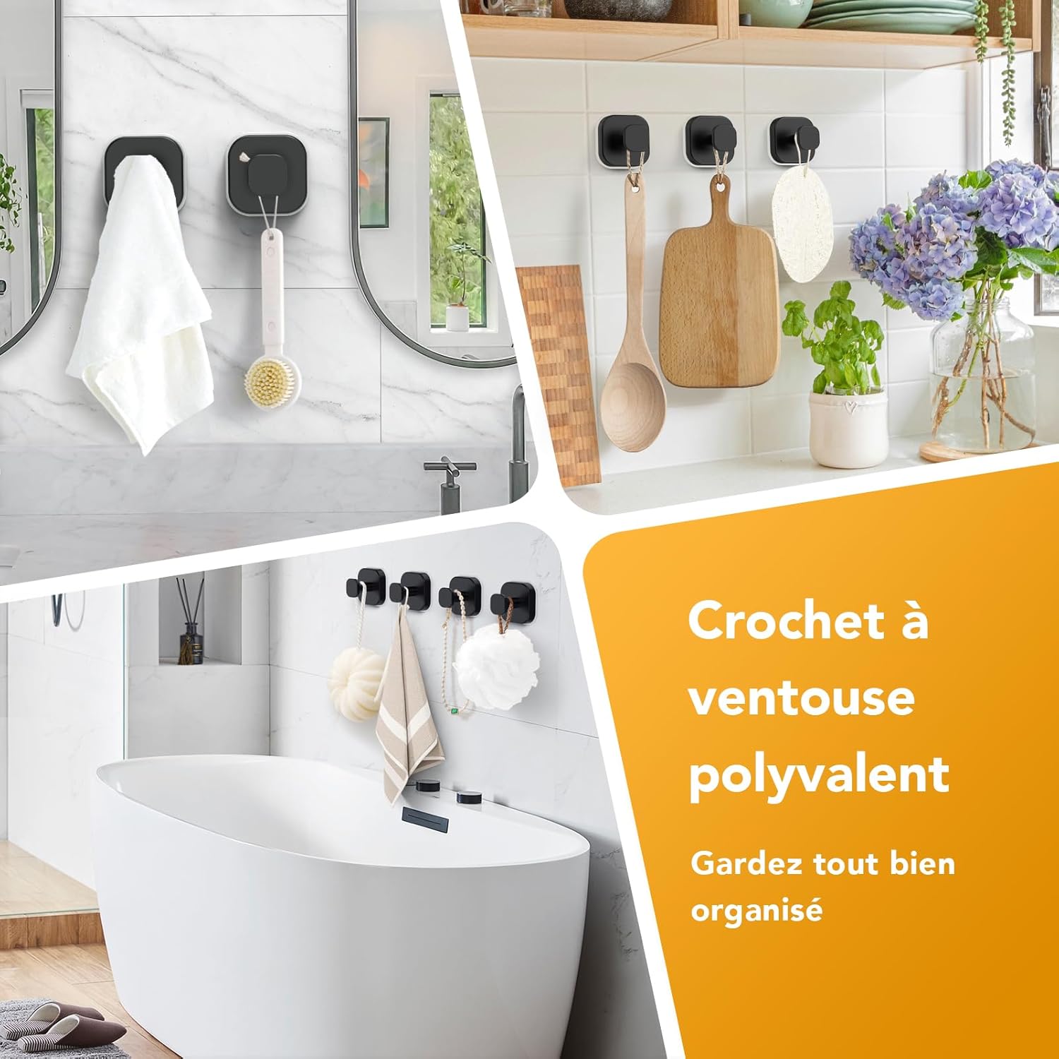 SHINEOFI 2 Pièces Crochets à Ventouse Acier Inoxydable Porte Serviettes Réutilisables Antidérapant