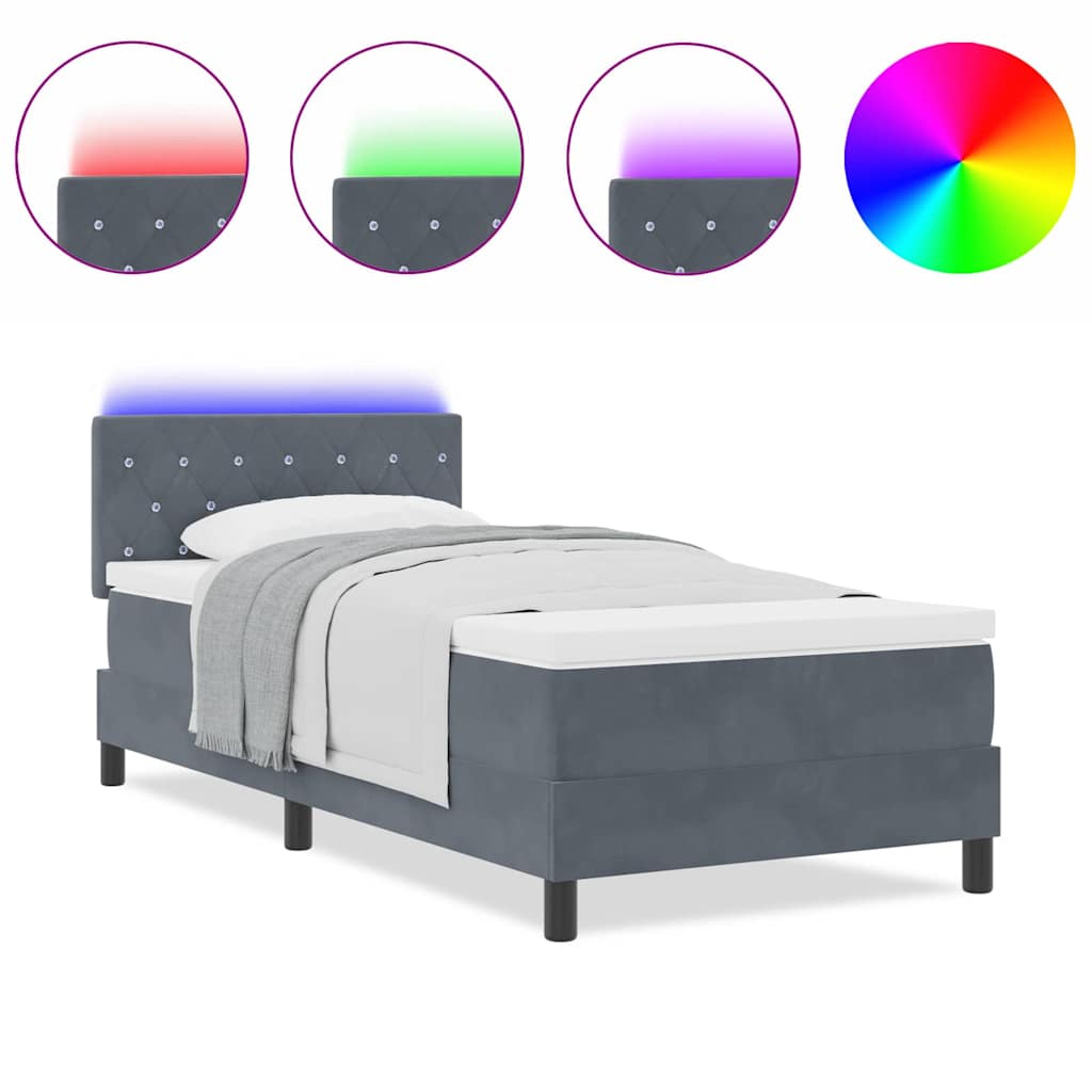 Cadre de lit avec matelas Gris foncé 90 x 200 cm Velours - 3
