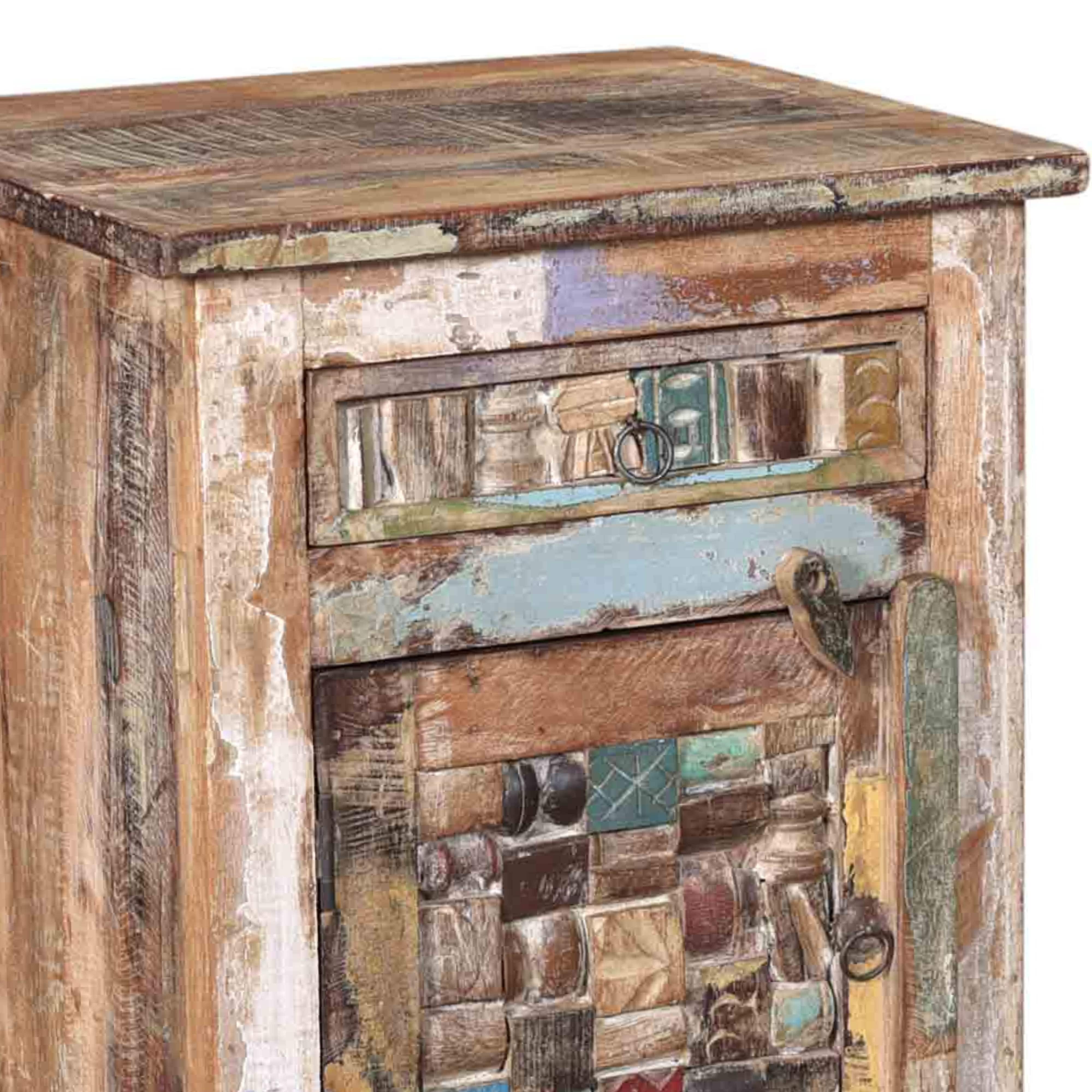 Lot de 2 chevets en bois recyclé coloré blanchi 45cm LILA - L 45 x l 35 x H 60 cm - Kayu Meuble - 5