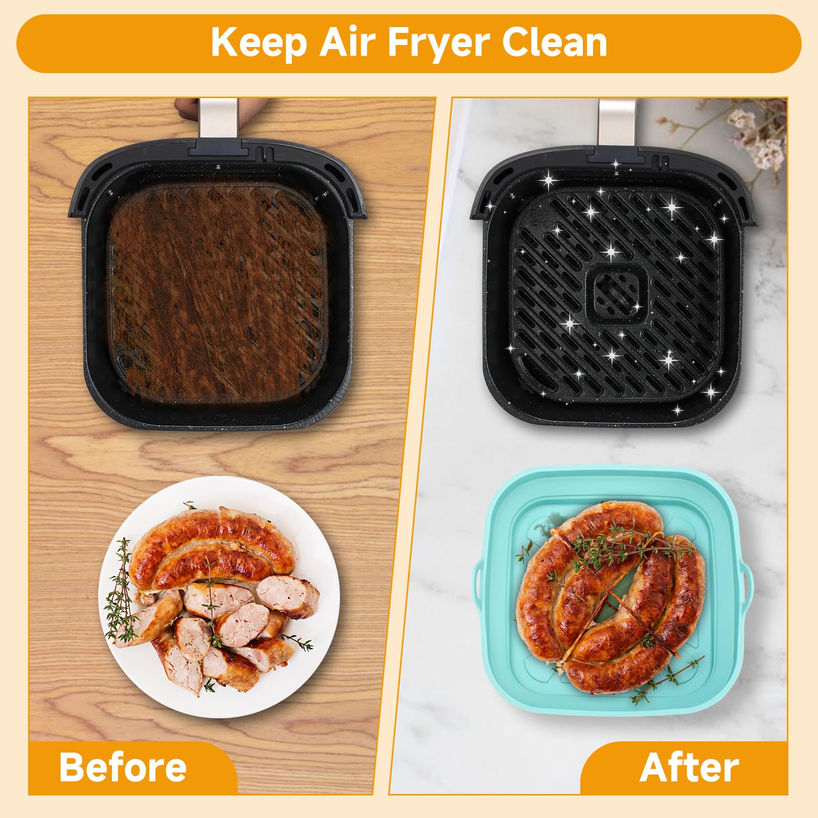 Alyvisun Teglie in Silicone per Friggitrice ad Aria, 3 Pezzi Teglia Cestello per Air Fryer Contenitori Riutilizzabile Quadrato Tappetino Stampi Per Ai - 3