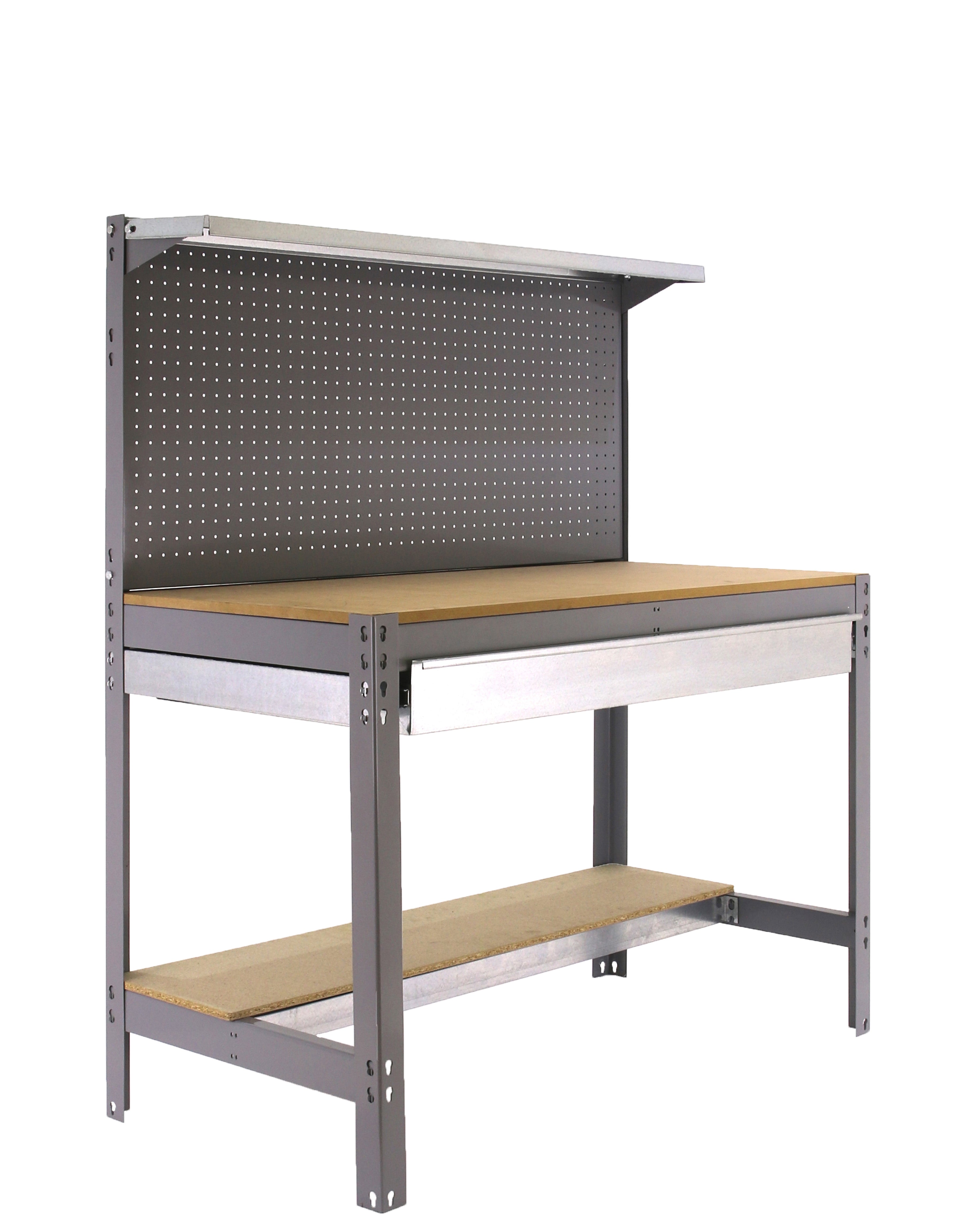 Stół warsztatowy simonrack BT3 Box 1500 szary i drewno nośność 600 kg szuflada i modułowe półki