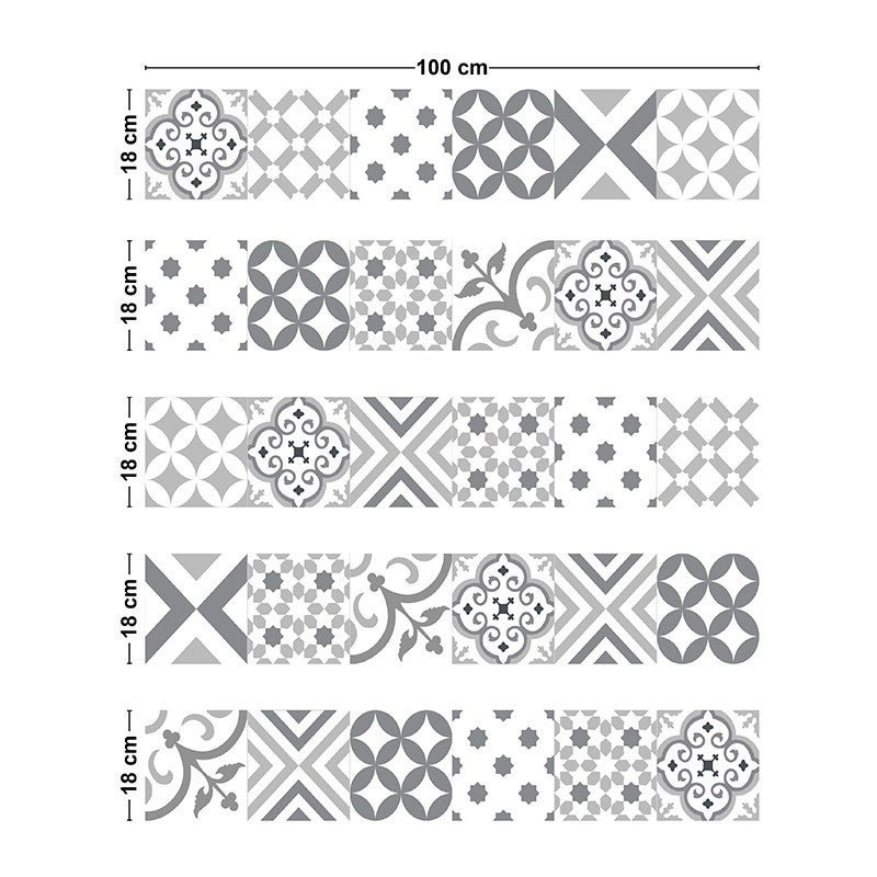Contremarches adhésives PVC pour escalier - carreaux de ciment gris - Lot de 5 (18x100 cm) - 3