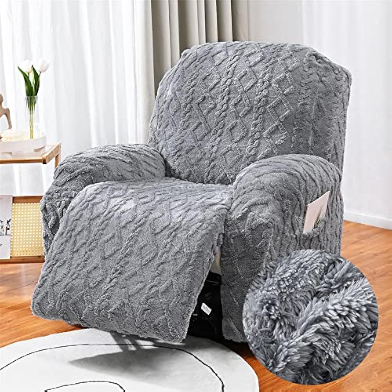 Housse Meuble Pratique Housses Canapé Inclinable Ruaozz Lot 4 Pièces - Jacquard Extensible - Gris Clair 2 Places Housse Canapé