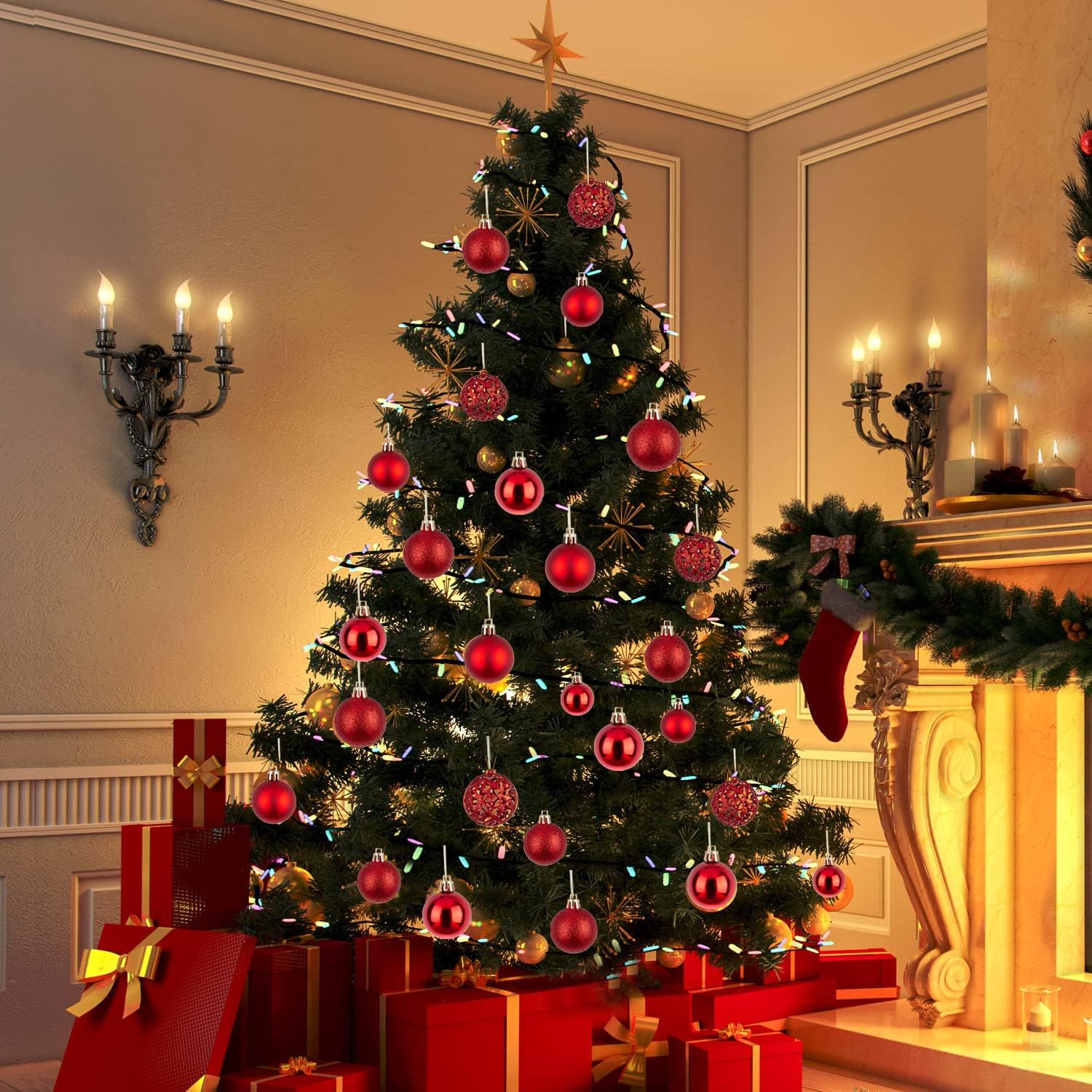 Palline di Natale decorative con anelli pendenti, set da 100 palline di Natale (rosse) - 3