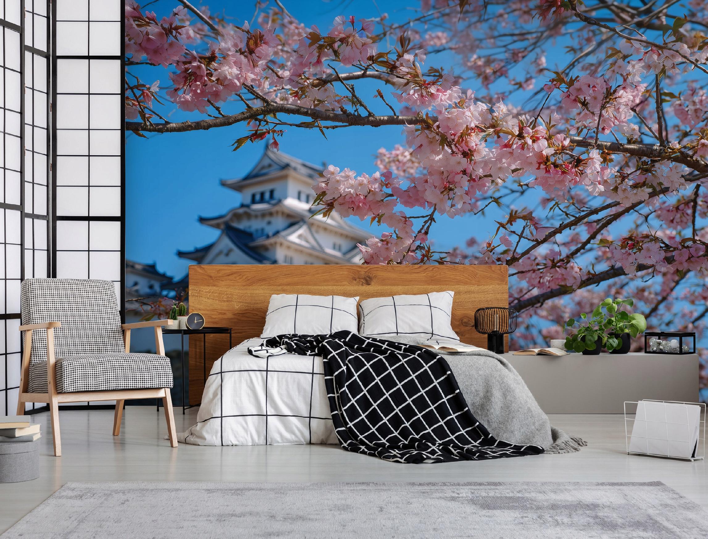 Grande Tapisserie Murale Fleurs De Cerisier Et Pêchers - Paysage Japonais Printanier, Esthétique Sakura, 203 X 152 Cm Pour Salon Chambre Dortoir