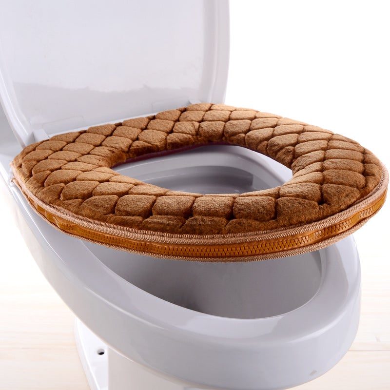 Housse De Siège De Toilette Lavable - Taille Universelle, Auto-adhésive - Flanelle Et Mousse Mémoire - Gris