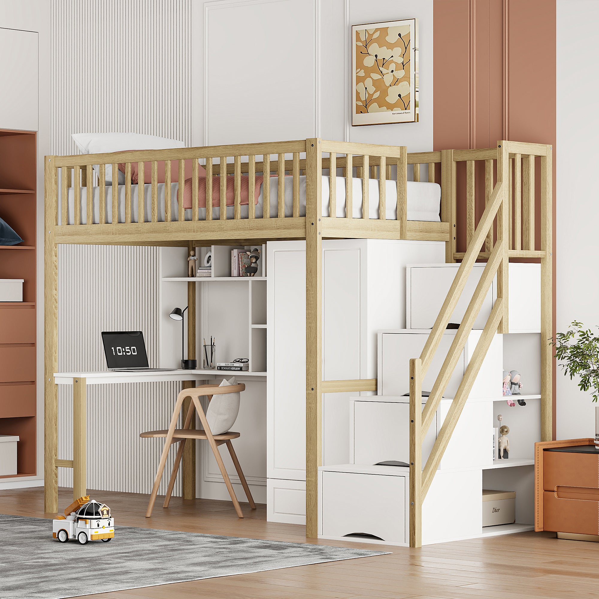 Lit Mezzanine 90x200 cm , Lit Combiné Avec Grand Placard, Étagère Et ...