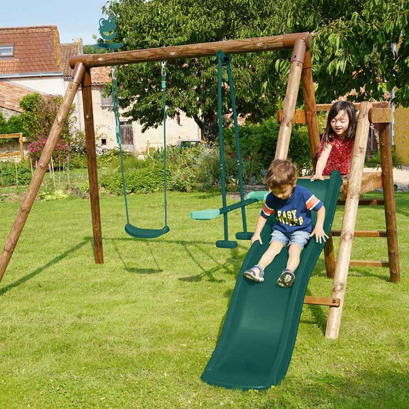 Portique en bois rond 2 agrès avec balançoire et face à face MENTHE - 3