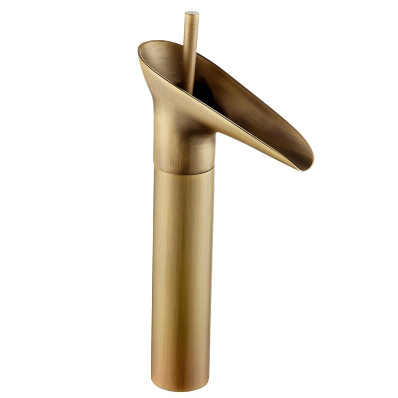 Bateria łazienkowa, bateria wodospadowa, bateria umywalkowa jednouchwytowa w stylu vintage, ciepła i zimna woda, mosiądz, antyczny (wysokość: 31 cm)