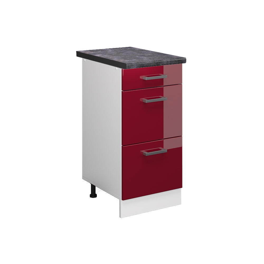Vicco Szafka dolna do kuchni R-Line, Czerwony połysk, 40 cm z szufladami, BP Antracyt