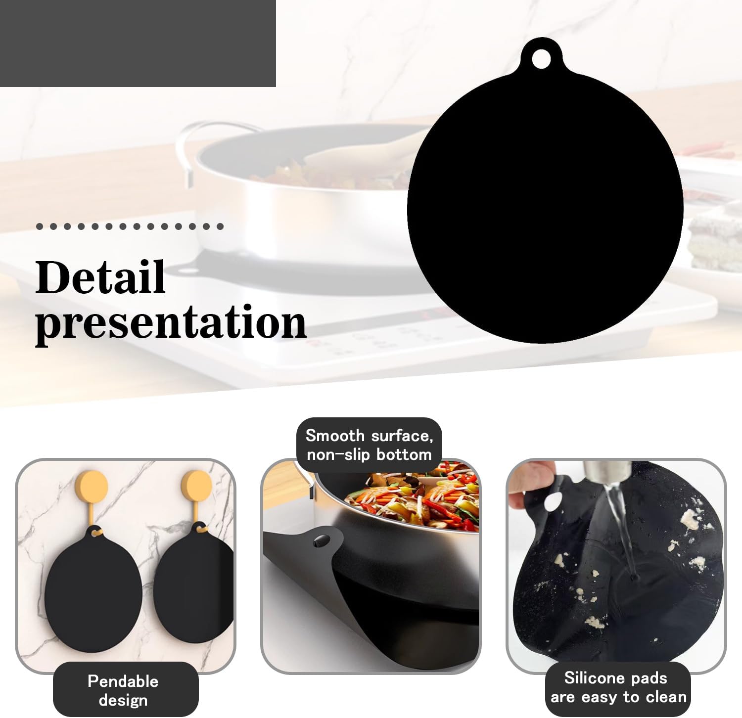 Lot de 4 tapis de protection antidérapants en silicone pour plaque à induction, tapis de protection anti-rayures pour plaque à induction - 3