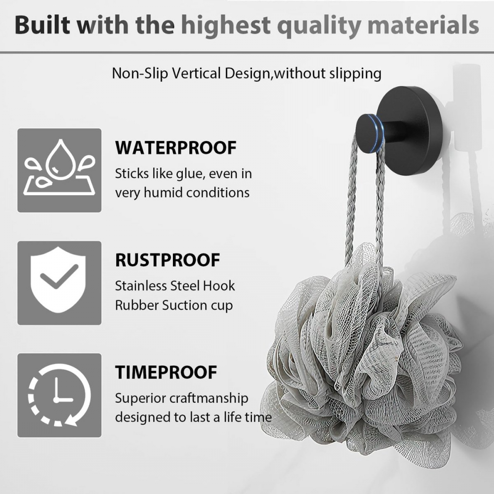 Crochet Ventouse Pack De 2 Noir Crochet Porte Serviette à Ventouse