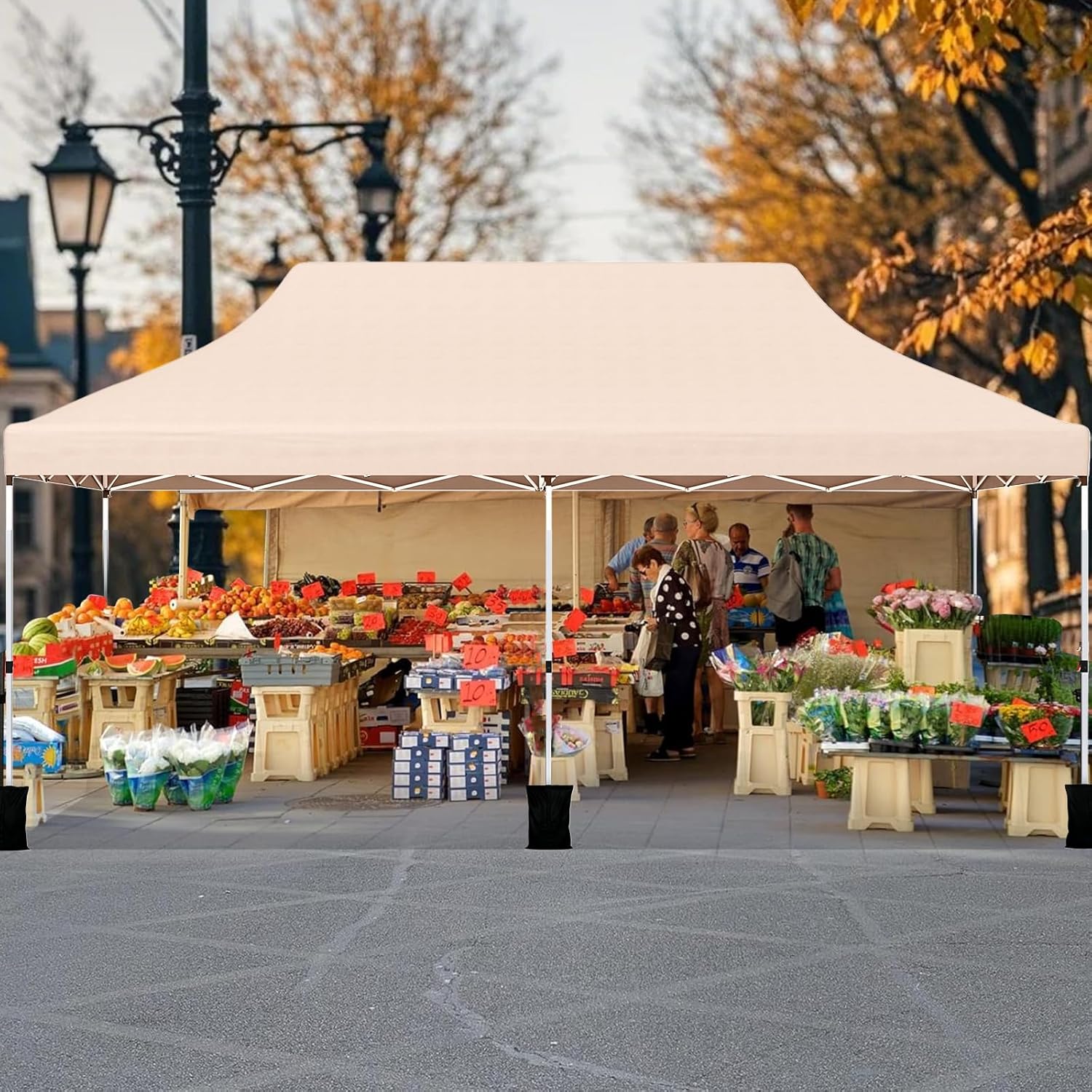 3x6M Tienda Gazebo Emergente, Gazebo Plegable Portátil con Bolsa de Transporte, 6 Sacos de Arena, Bodas (Beige) - 2