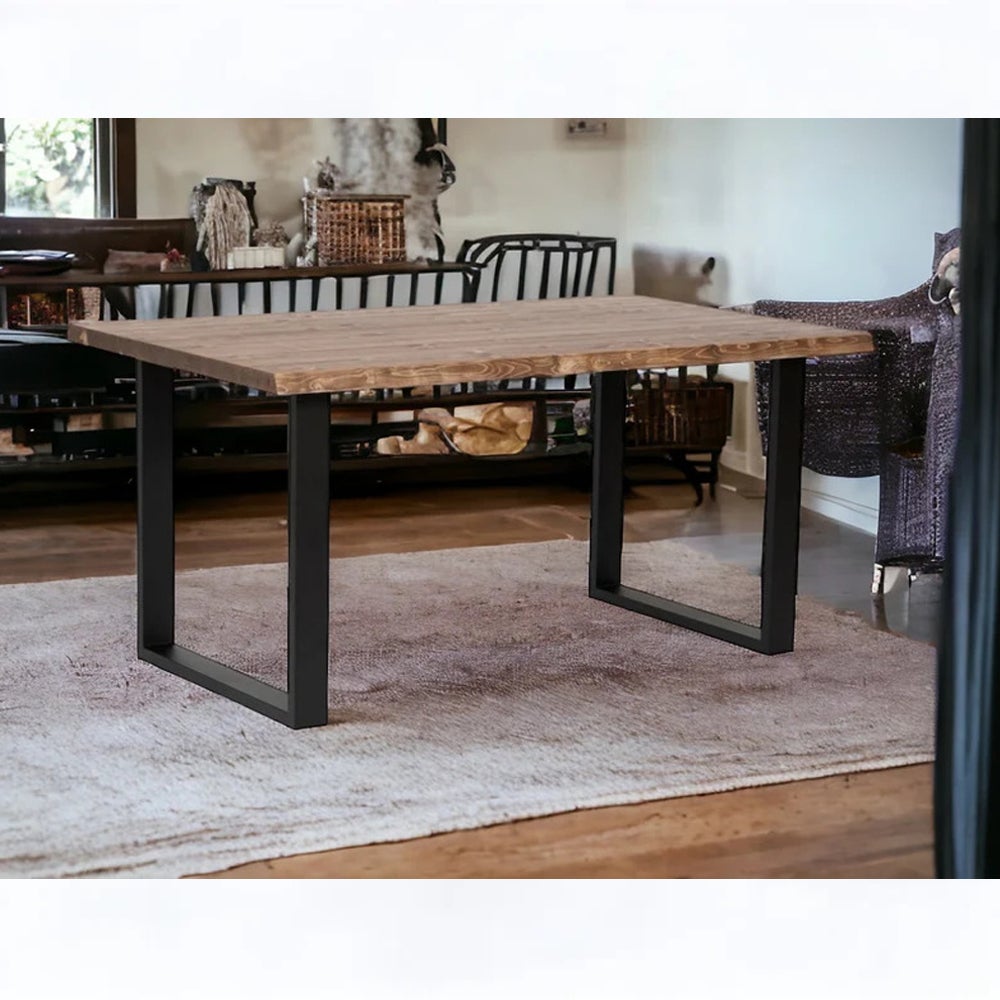 RAW WOOD® Table à manger | Modèle Gassan | Finition Dark | 160x75x80cm | Bord viv irrégulier | Pieds en fer - 2