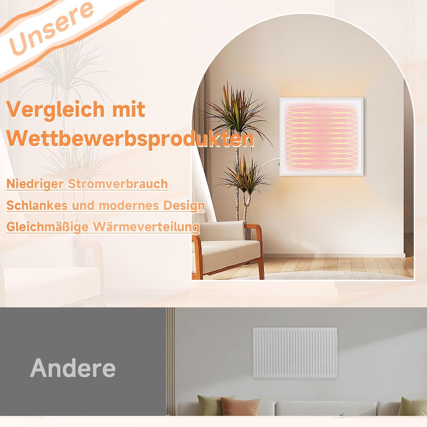 ZMH Aquecedor infravermelho de parede de 350W com eficiência energética e proteção contra sobreaquecimento para quarto/sala de estar - 5