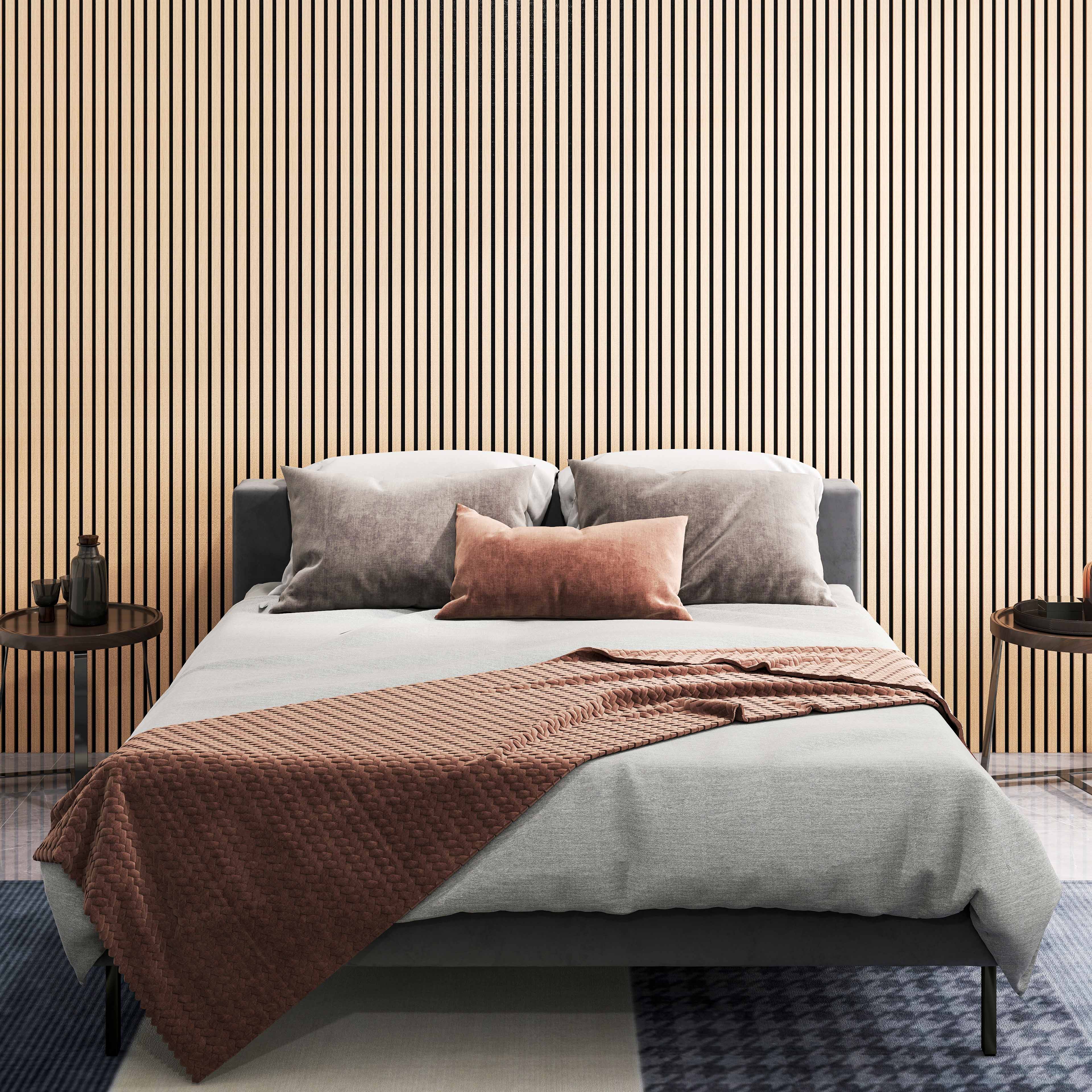 Revestimiento de pared palillería，mdf- juego de 2 piezas - 240 x 60 cm - color roble oscuro