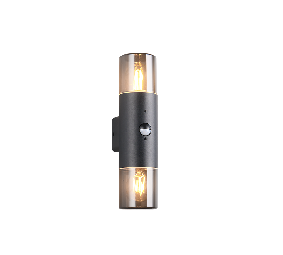 Kinkiet zewnętrzny z czujnikiem ruchu HOOSIC czarny 2xE27x28W aluminium wym:33x8,5x10cm IP44 Trio
