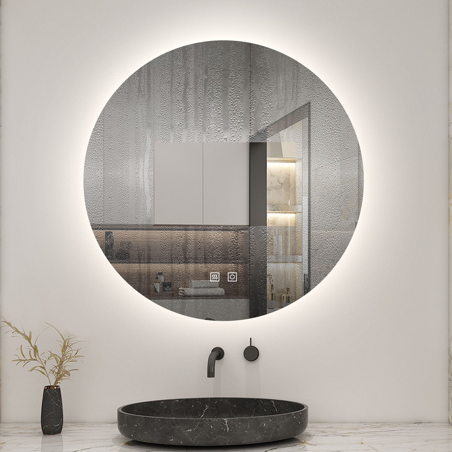 AICA LED Miroir lumineux rond 80cm 3 couleurs + anti-buée + dimmable + mémoire miroir salle de bain - 4
