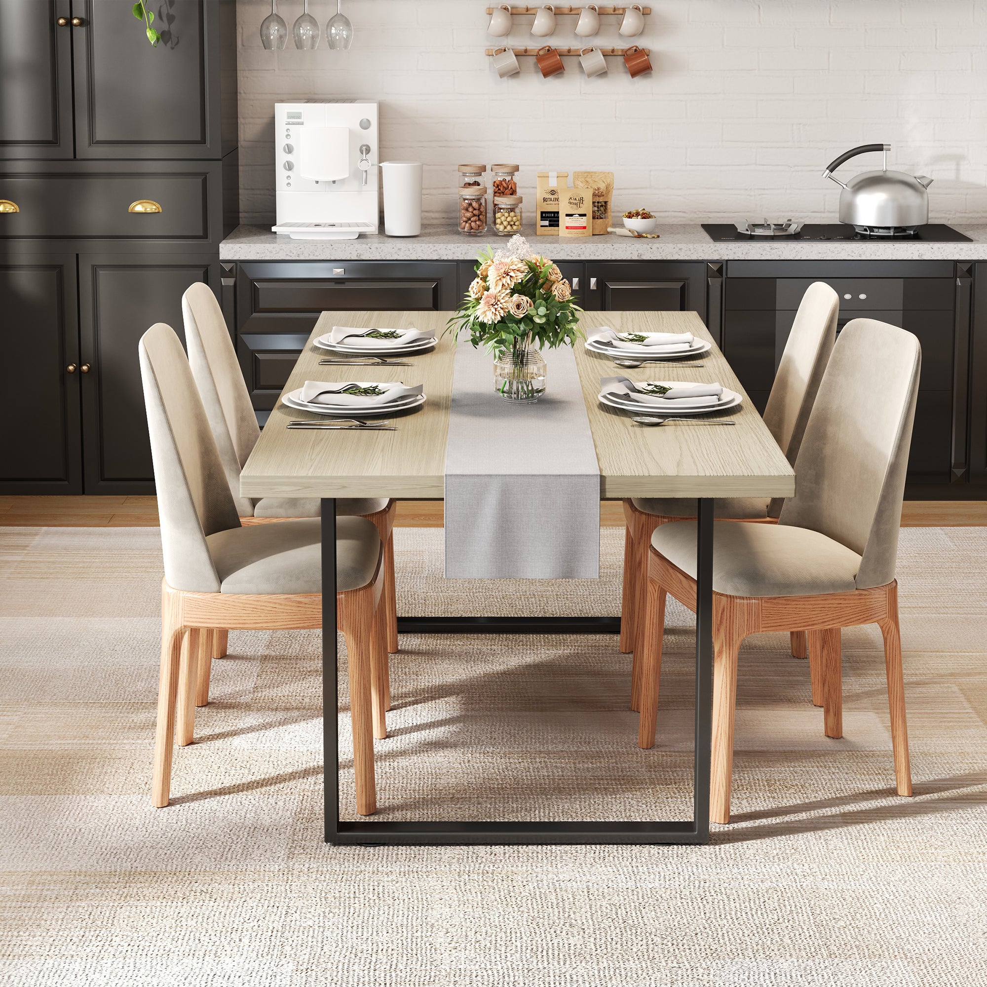 Stół jadalny dla 6-8 osób - 160 x 80 x 75 cm - MDF i nogi metalowe - Naturalny i czarny - 9