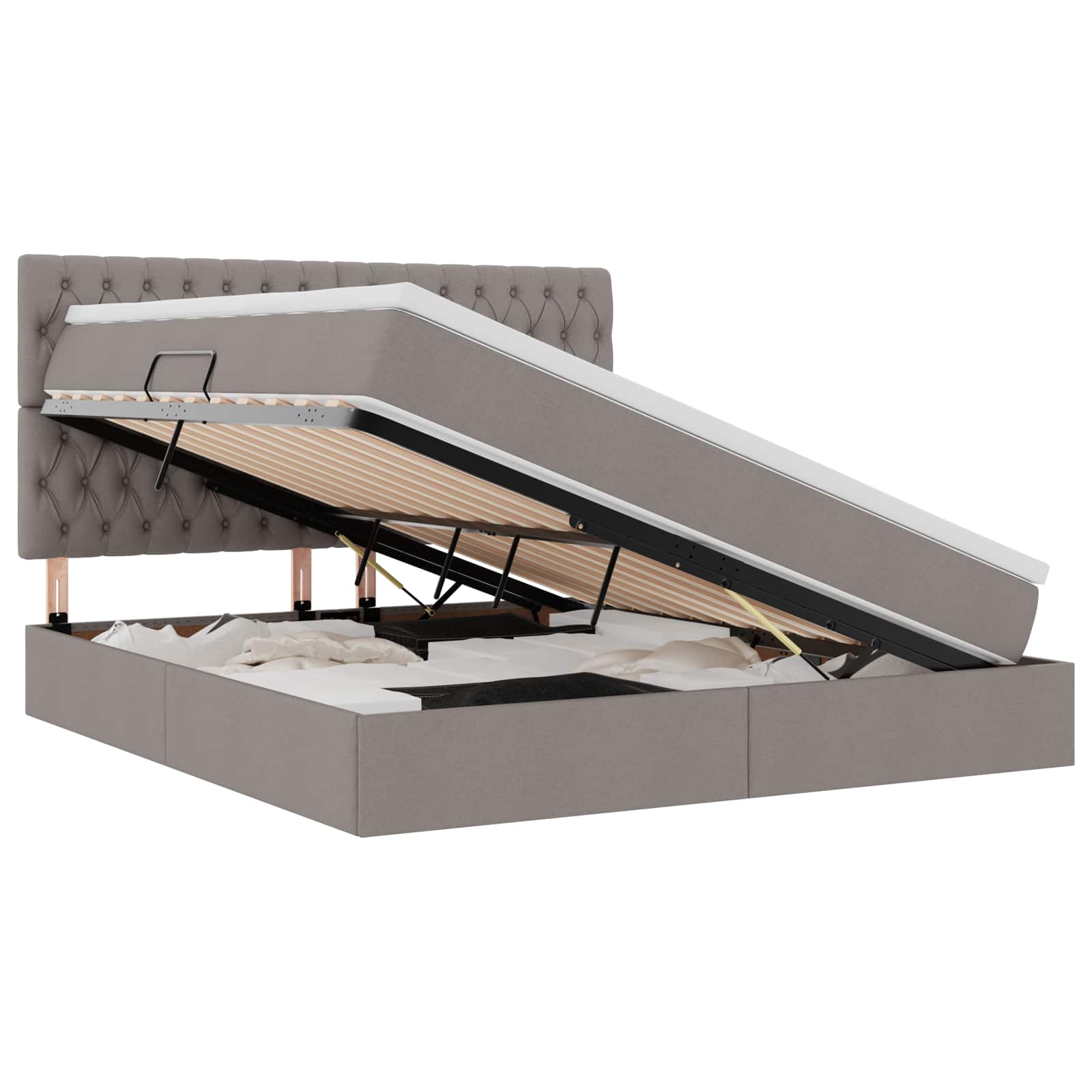Lit avec rangement et matelas en tissu taupe pour la chambre, 160 × 200 cm - 2