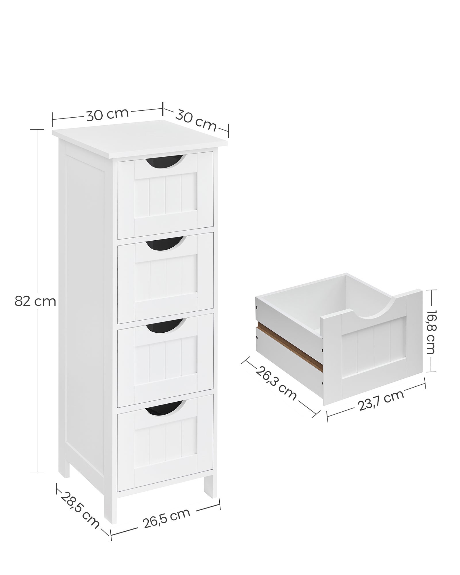 Armoire De Salle De Bain Avec 4 Tiroirs, 30 x 30 x 82 cm, Placard De Rangement, Colonne Blanc - 4