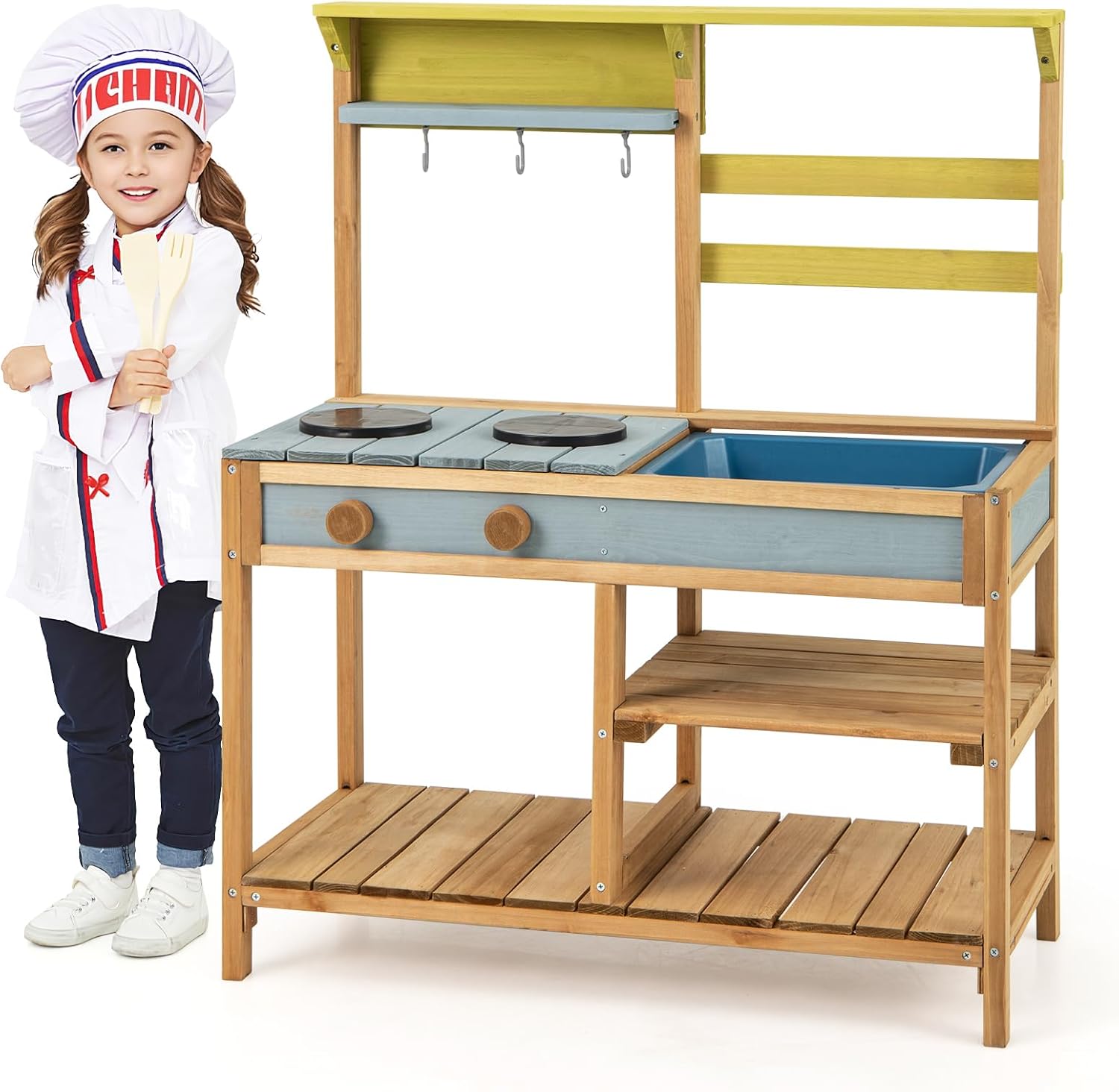 Cocina De Juguete De Madera Para Exteriores – 72 Cm Con Lavabo, Fogones Y Grifo – Cocina De Barro Para Niños, Ideal Para Jardín Y Juego Al Aire Libre