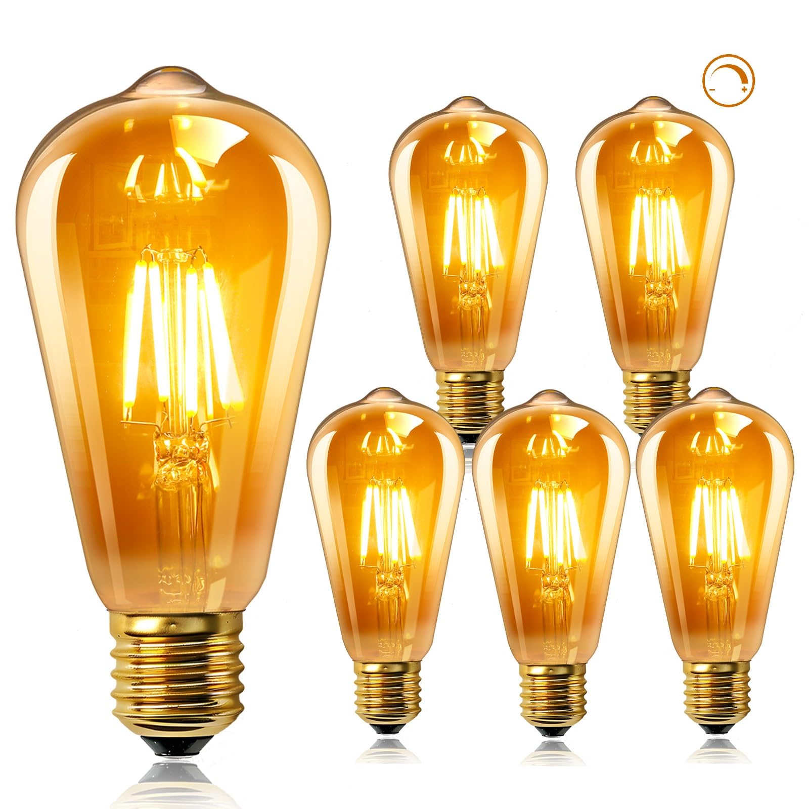 6 Lampadine LED Edison E27 4W Vintage | Luce Calda 2700K, Vetro Ambrato, Filamento A Spirale