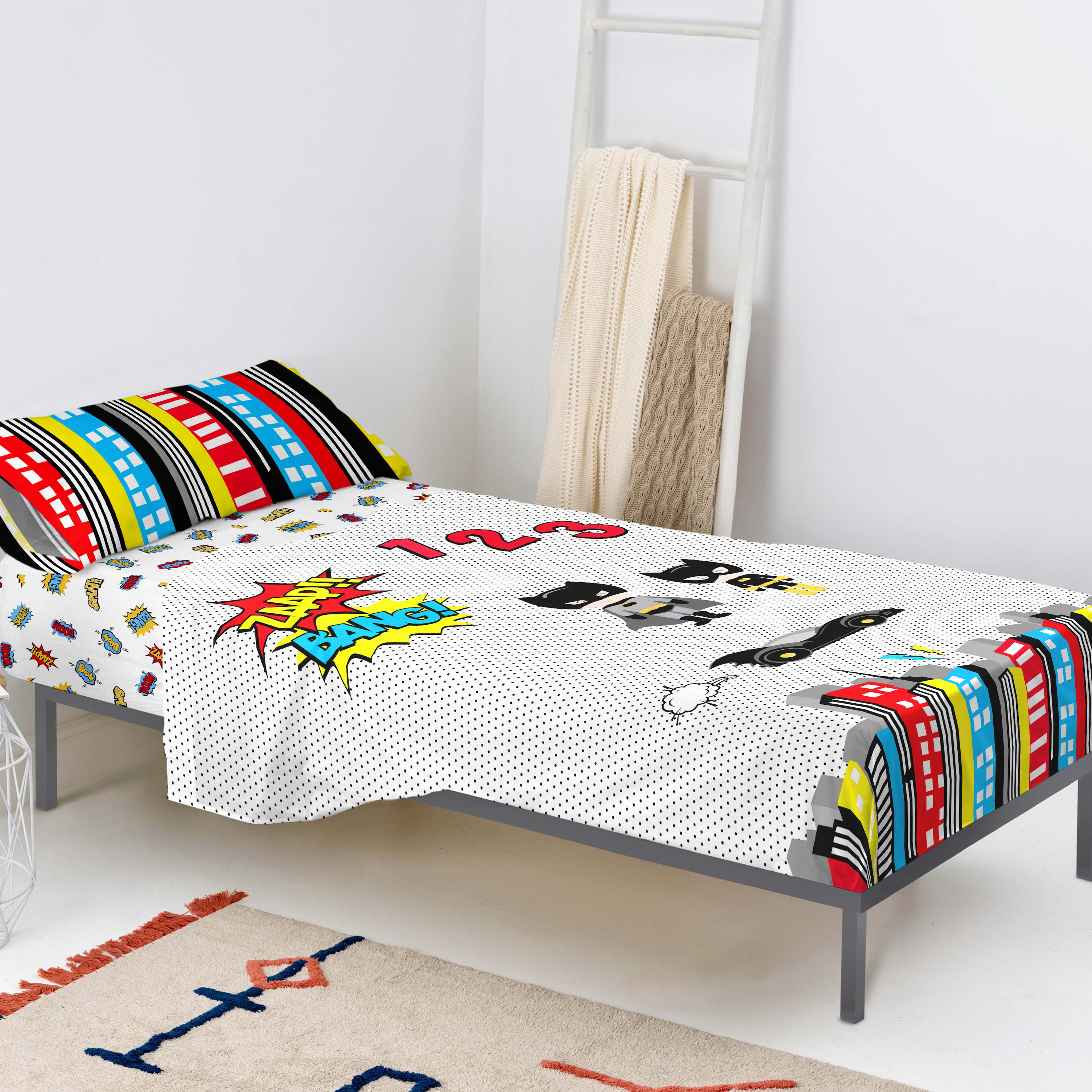 Completo lenzuola double face Daunex in percalle, Bradford multicolore
