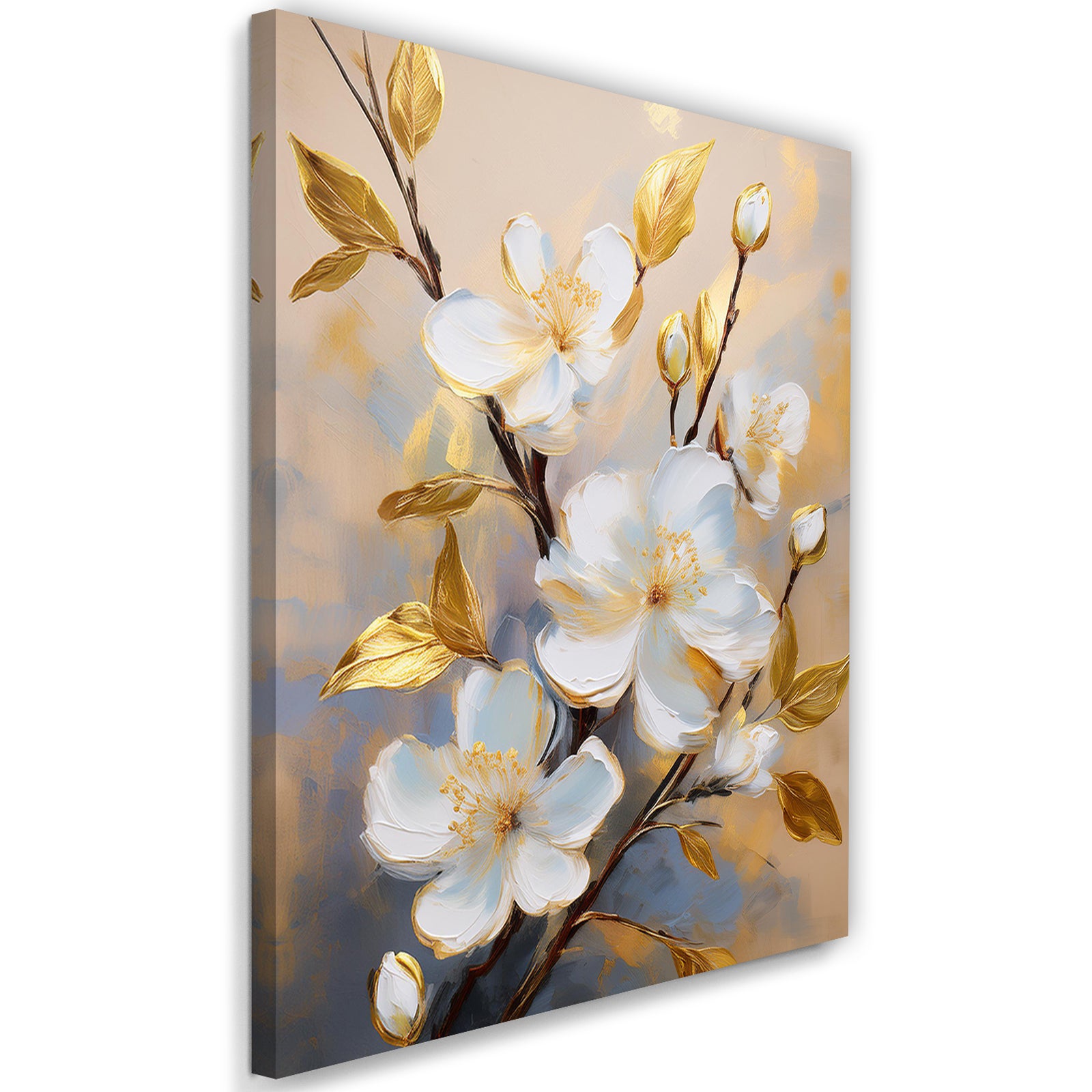 Obraz na płótnie, Kwiaty Magnolia Biały Złoty 40x60