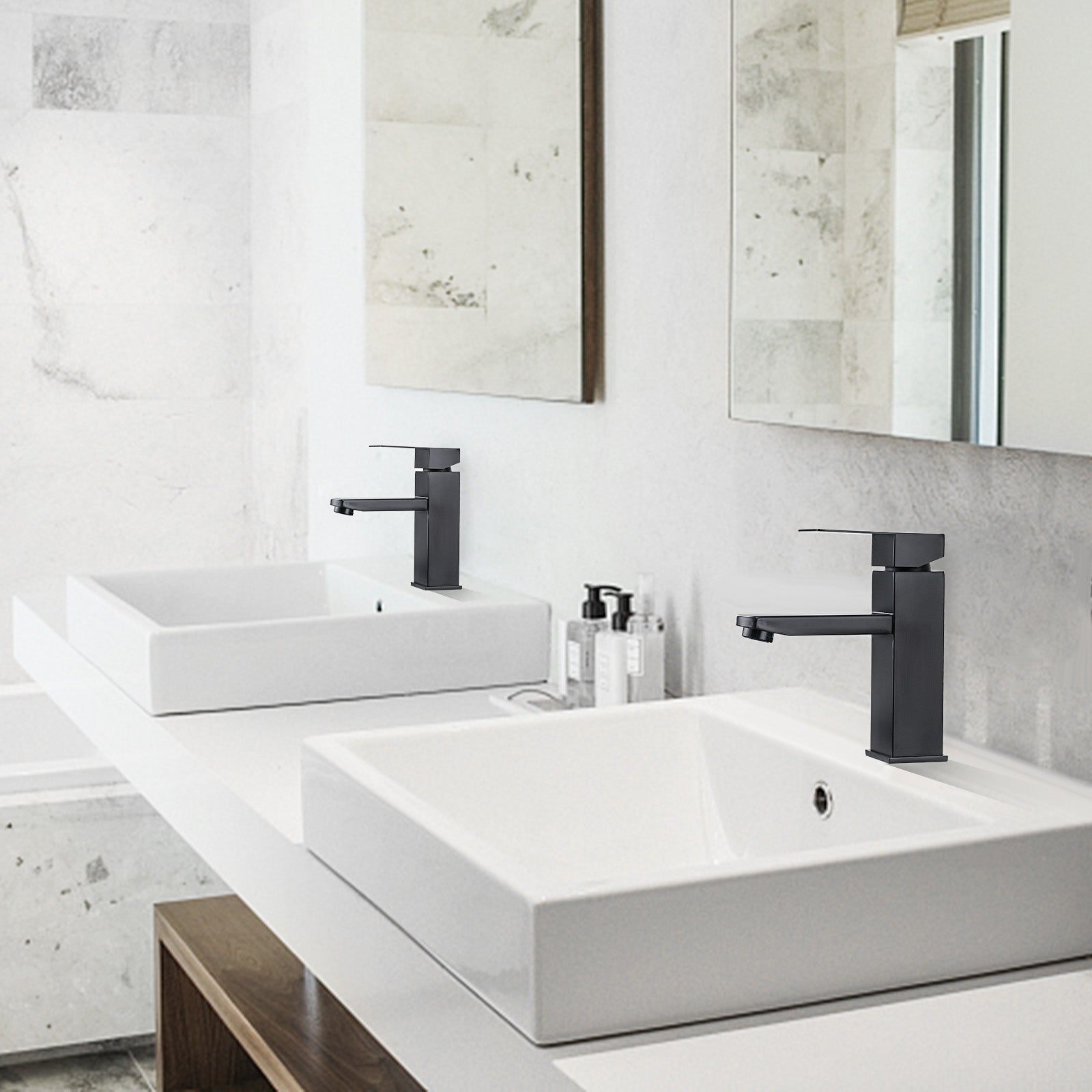 Homelody 2 czarne baterie umywalkowe ze stali nierdzewnej, baterie łazienkowe z kwadratowymi uchwytami, ciepła i zimna woda