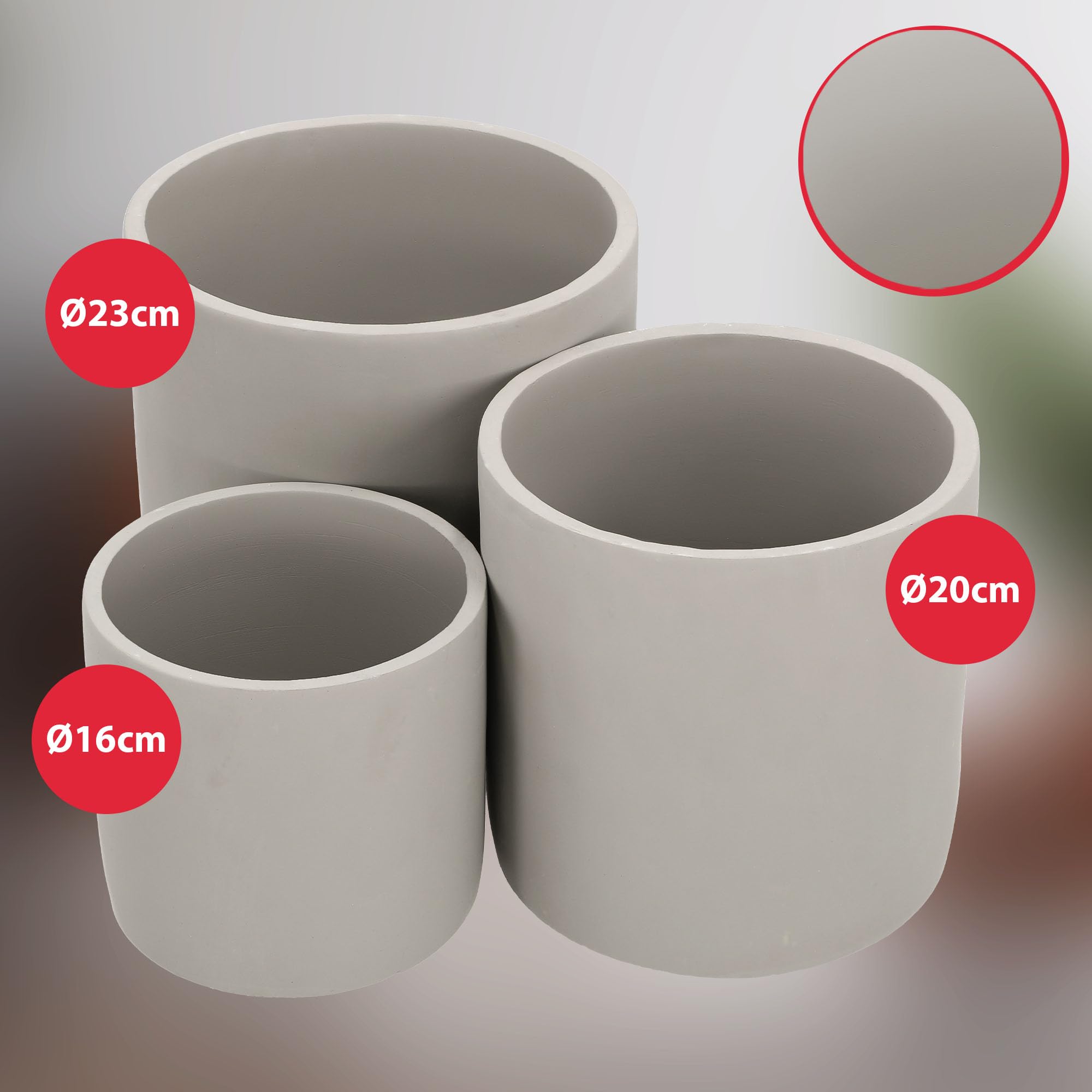 Pot de Fleurs en Céramique, Grand Cylindre Ethnique, Diamètre : 20 cm, Hauteur : 20 cm, 1 Pièce, En Céramique, Aspect Béton - KOTARBAU - 9