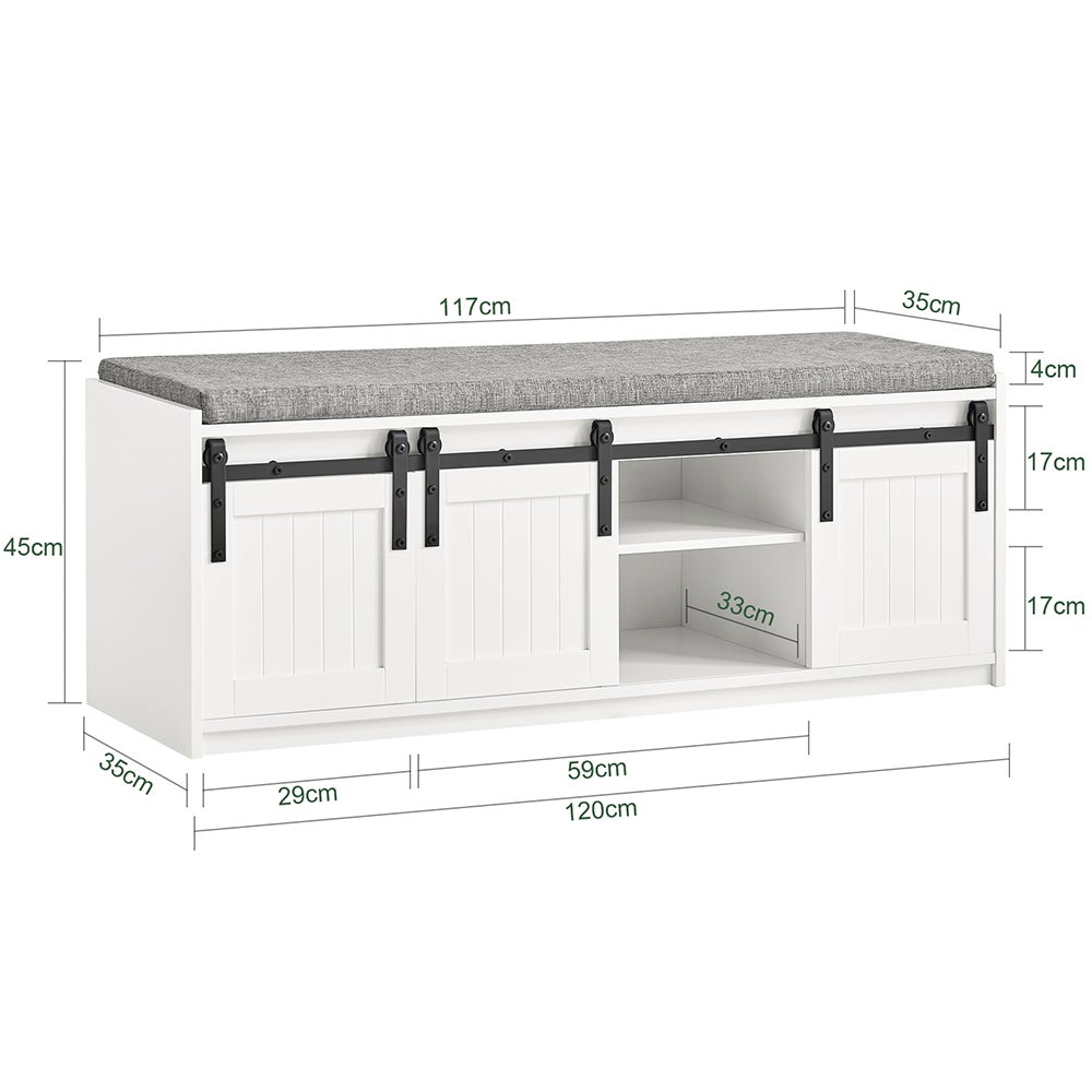 SoBuy Banc à Chaussures avec Coussin, Porte de Grange Coulissante, 8 Paires, Blanc, FSR133-W - 3