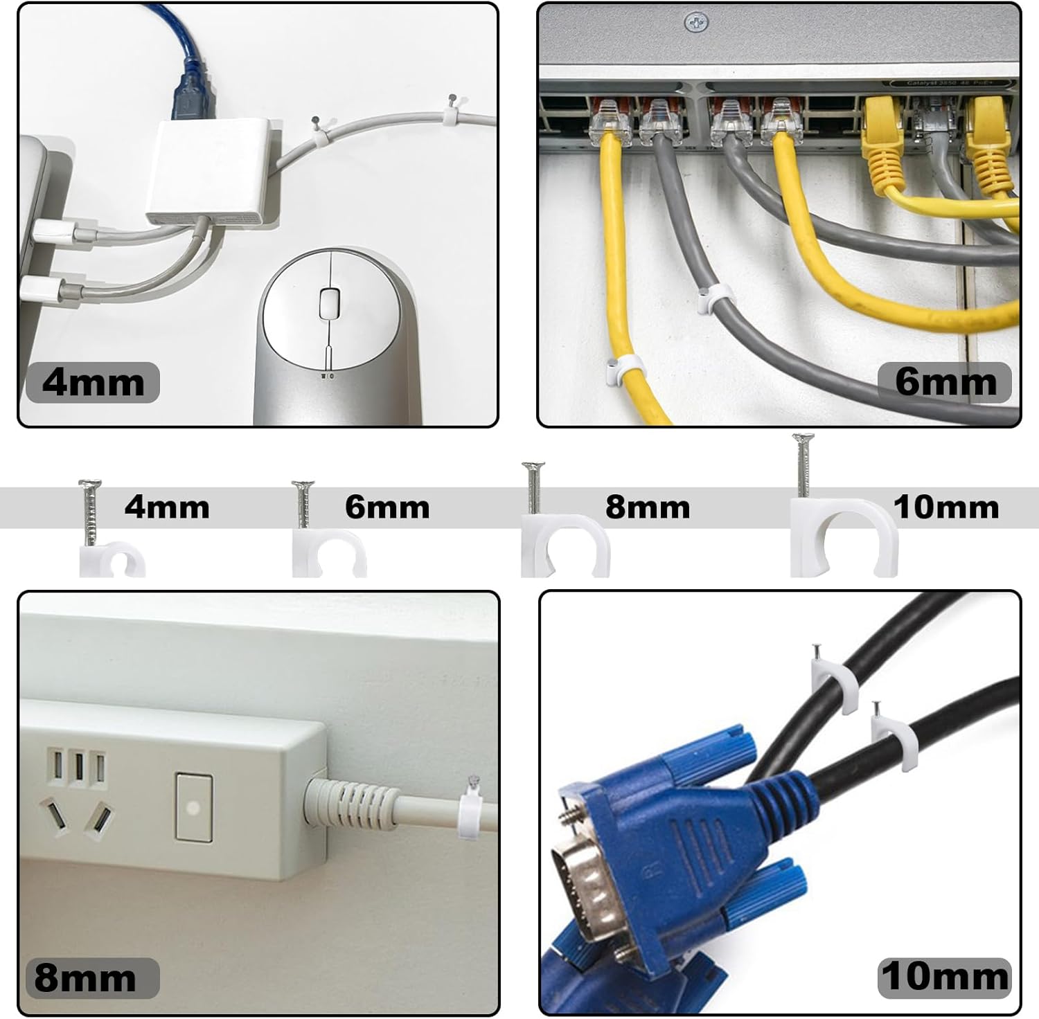 100 Pièces Cavalier Cable Electrique,Fixation Cable Electrique,Attache Fil Electrique,Attache Cable Mural,Clips de Cable,avec Clou en Acier (6mm) - 3