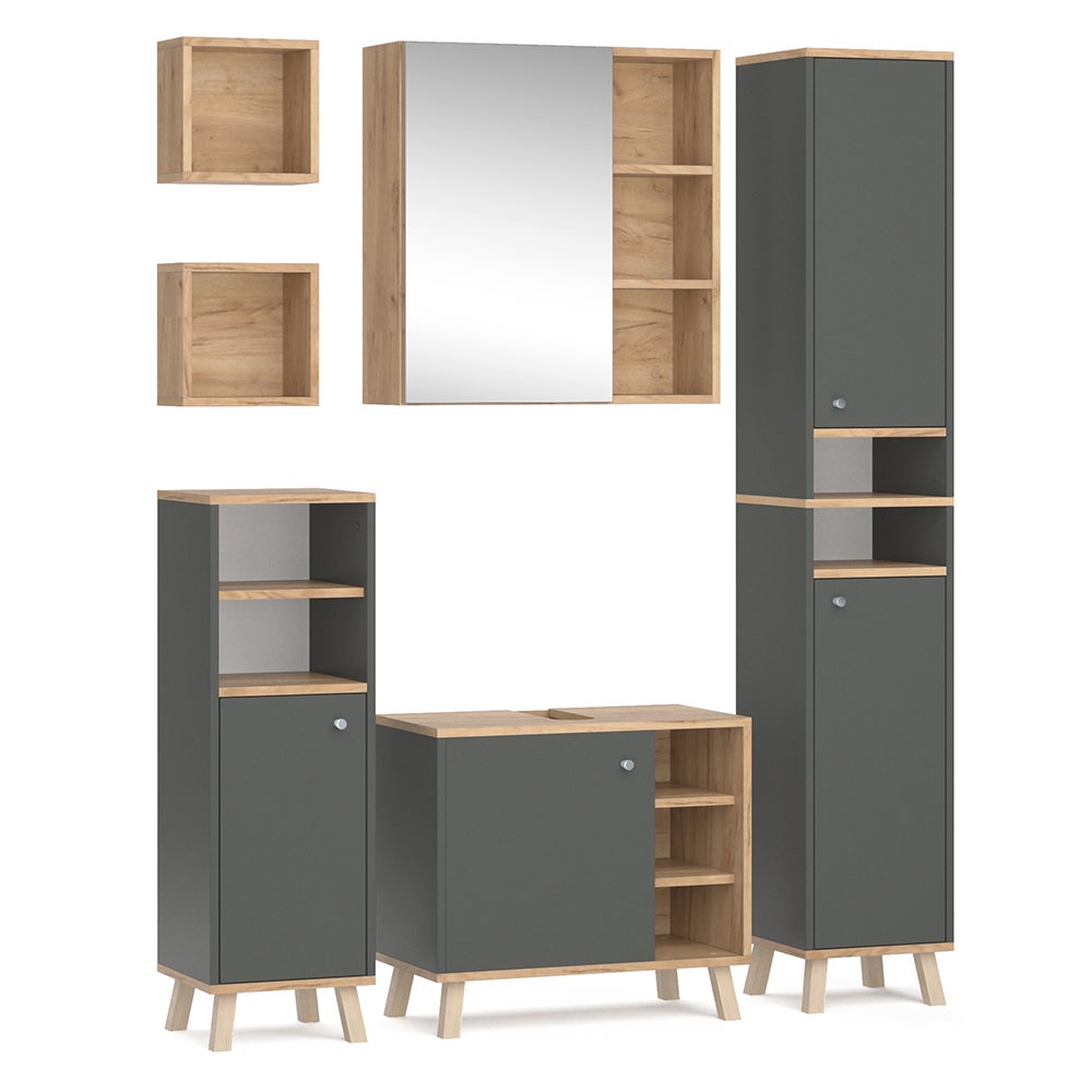 Vicco Zestaw mebli łazienkowych Senyo, Antracyt, 5 części, z wysoką szafką