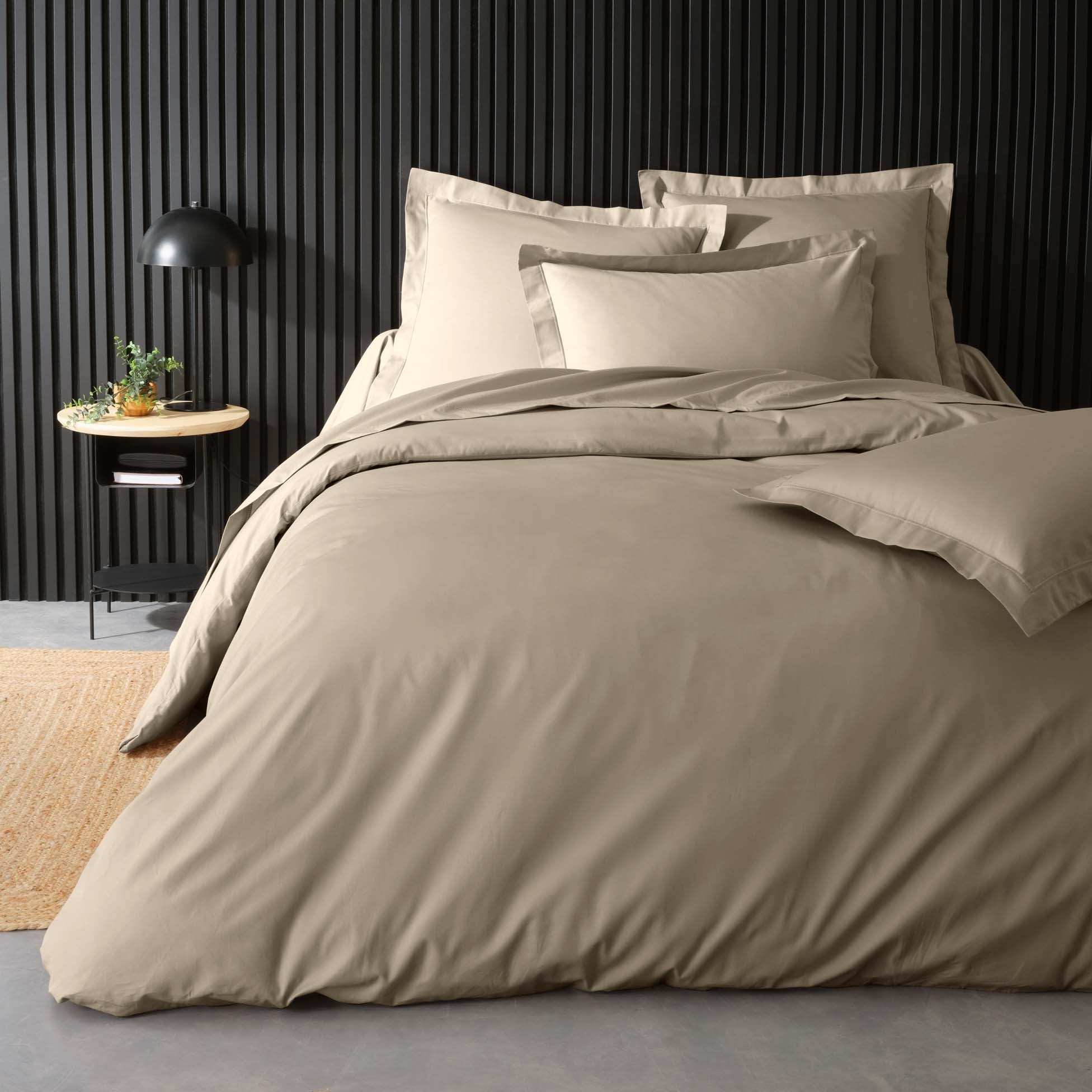 Housse de Couette Beige en Percale de Coton - Douceur et Élégance 260 x
