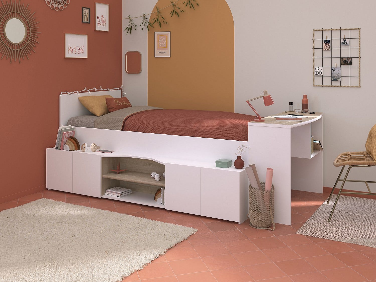 Vente-unique - Letto a Castello ad Angolo Reversibile Vani portaoggetti integrati 2 x 90 x 190 cm - Rovere e Antracite - Ricardo Vente-unique - Letto a Castello ad Angolo Reversibile Vani portaoggetti integrati 2 x 90 x 190 cm - Rovere e Antracite - Ricardo
