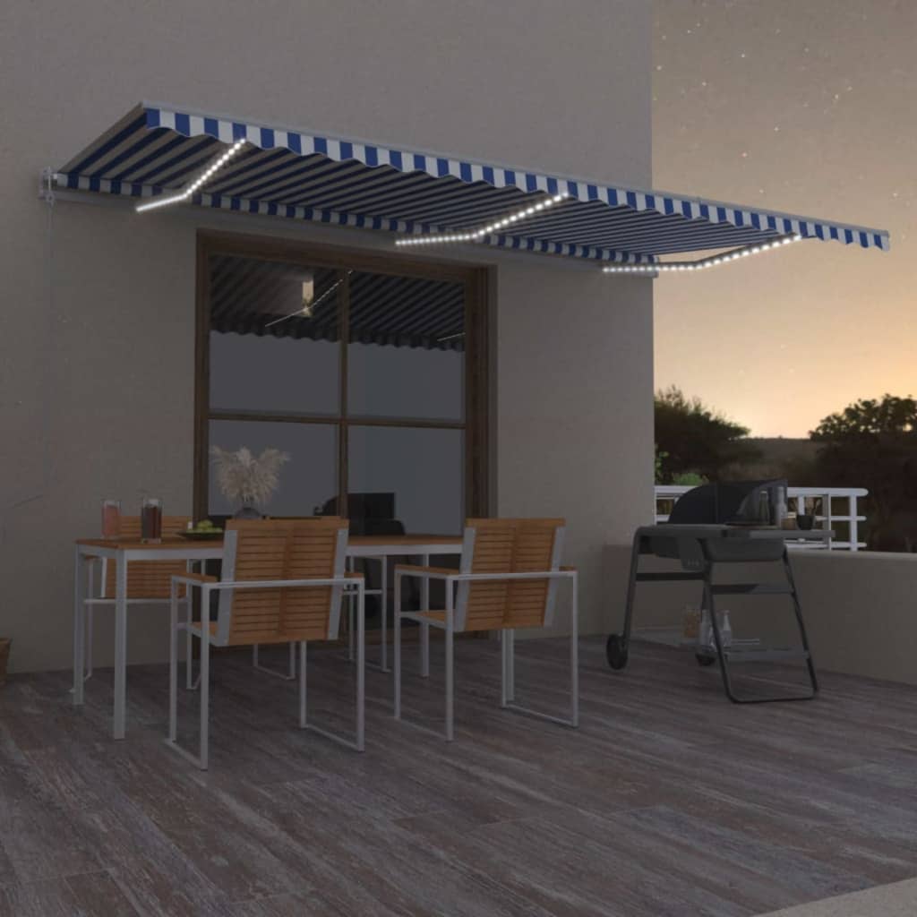 Toldo automático led sensor de viento azul y blanco 600x350 cm vidaxl
