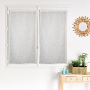 Linder Paire De Vitrages Jeanne Blanc Azuré Et Noir En 60x160cm