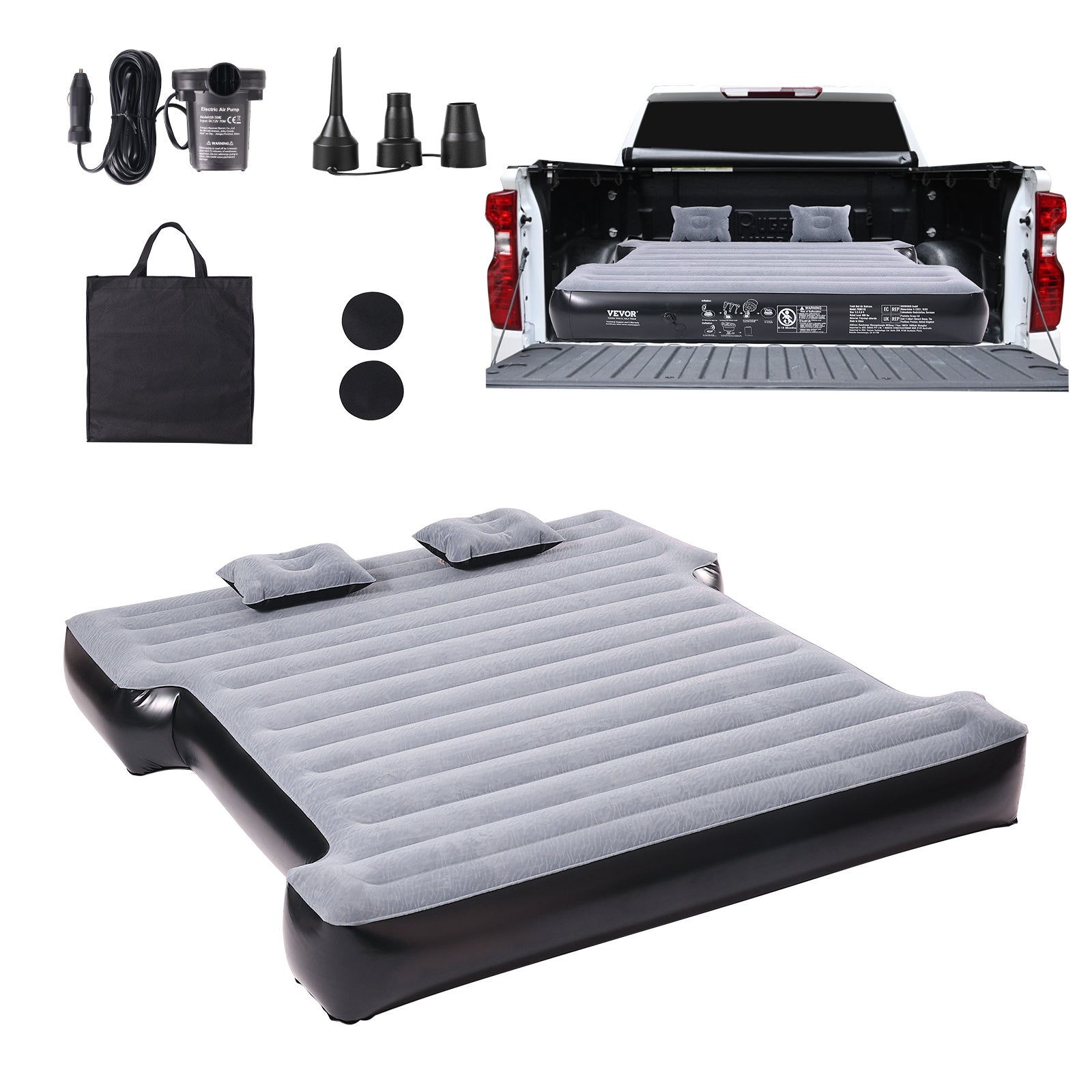 AREBOS Matelas à Air Autogonflant Lit D'invité Matelas Lit Gonflable Avec Pompe Gris / Anthracite