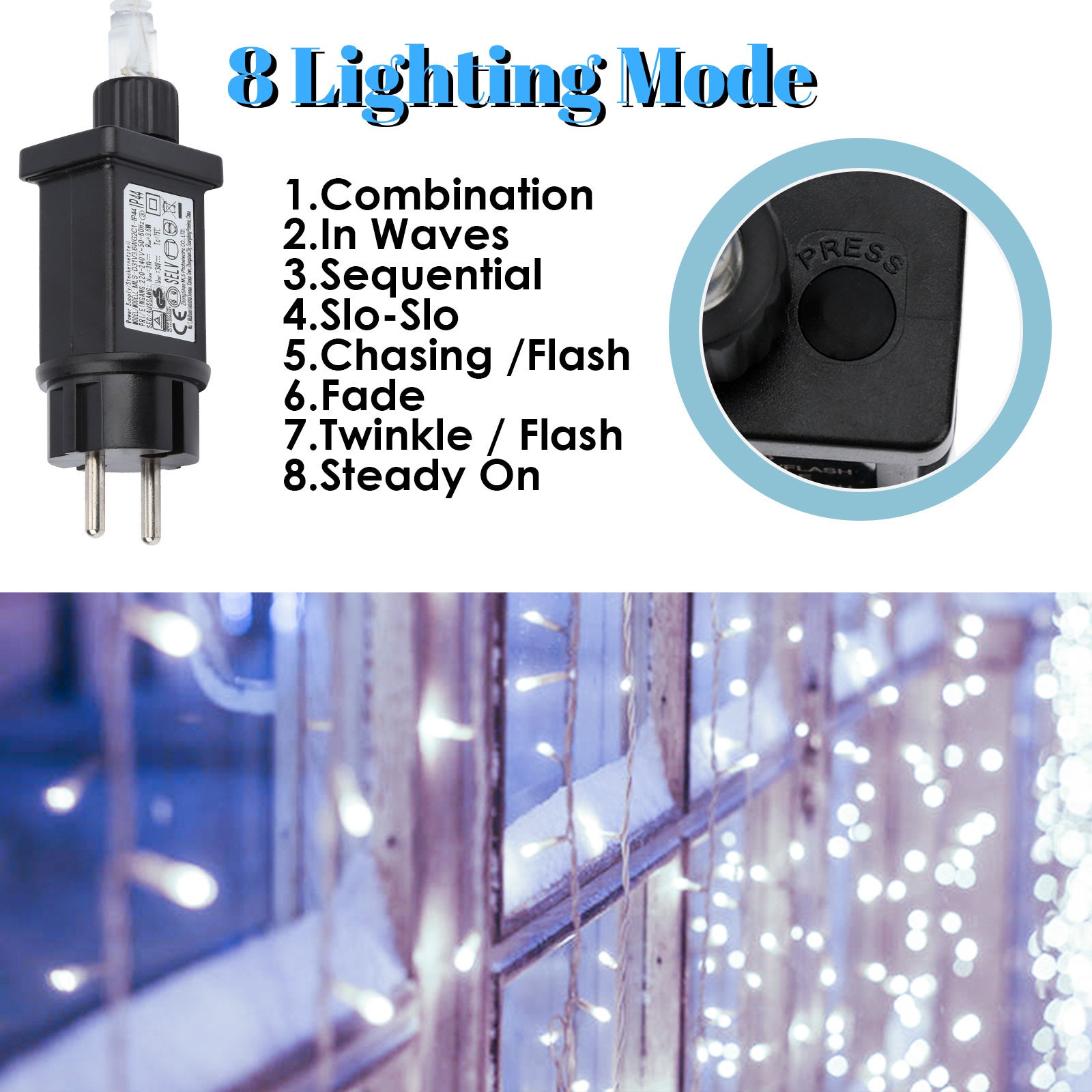 LED Guirlande Lumineuse 10M 100LEDs 8 modes IP44Extérieur Intérieur Jardin Éclairage Noël Blanc Froid - 4