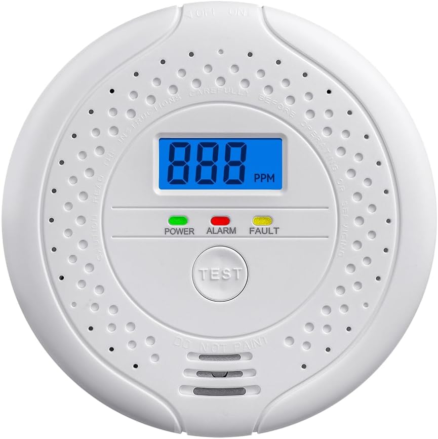 1 czujnik tlenku węgla, alarm, ekran LCD, bezprzewodowy, biały, 10,5 x 10,5 x 3,3 cm