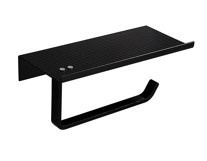 Uchwyt na papier toaletowy, uchwyt ścienny na telefon, półka (podwójna warstwa, czarny)