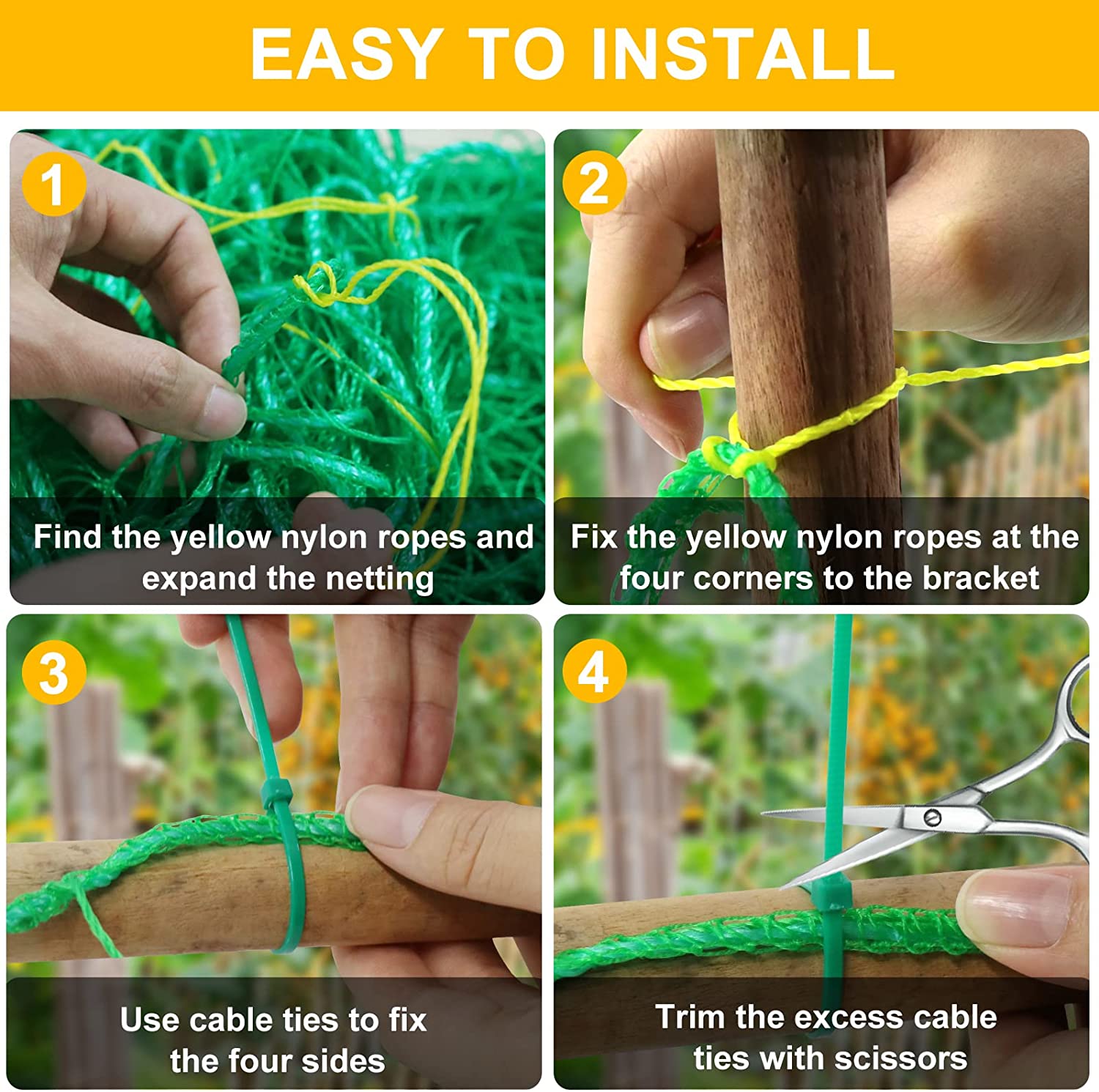 Filet en treillis de jardin – Filet en treillis robuste pour plantes grimpantes, filet pour concombre, tomate, maille à 27 brins (1,8 m x 0,9 m) - 3