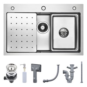 Lavello Cucina In Acciaio Inox 75x45 Cm - 1 Vasca Con Gocciolatoio, Scolapiatti E Sifone Incluso - Foto 5